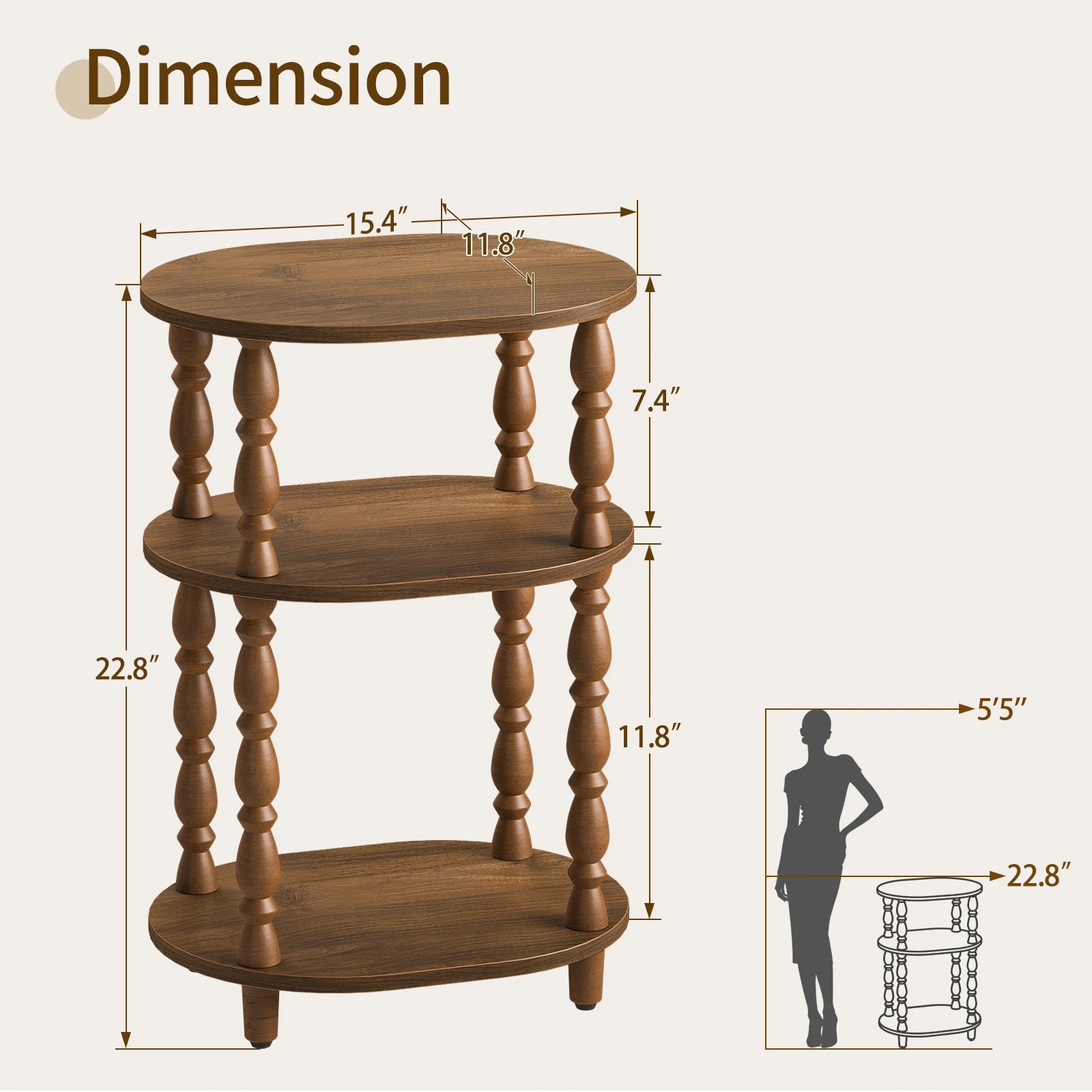 Maliowa 3-Tier Side Table, Small End Table for Living Room Bedroom, Accent Table Nightstand with Storage Shelf for Narrow Spaces