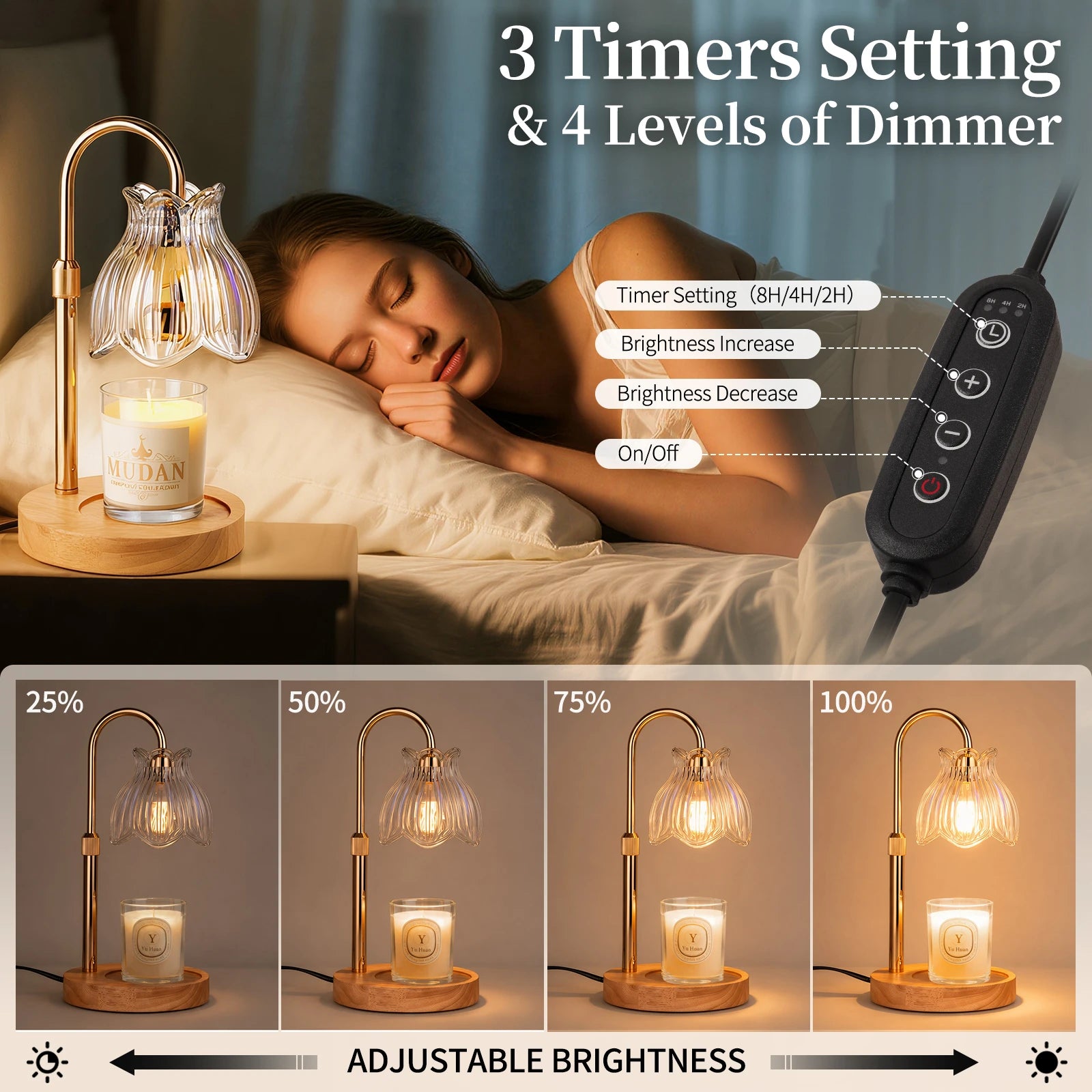 Maliowa Candle Warmer Lamp with Timer & Dimmer - Adjustable Height Electric Candle Warmer, Gift for Women, Birthdays & Housewarmings