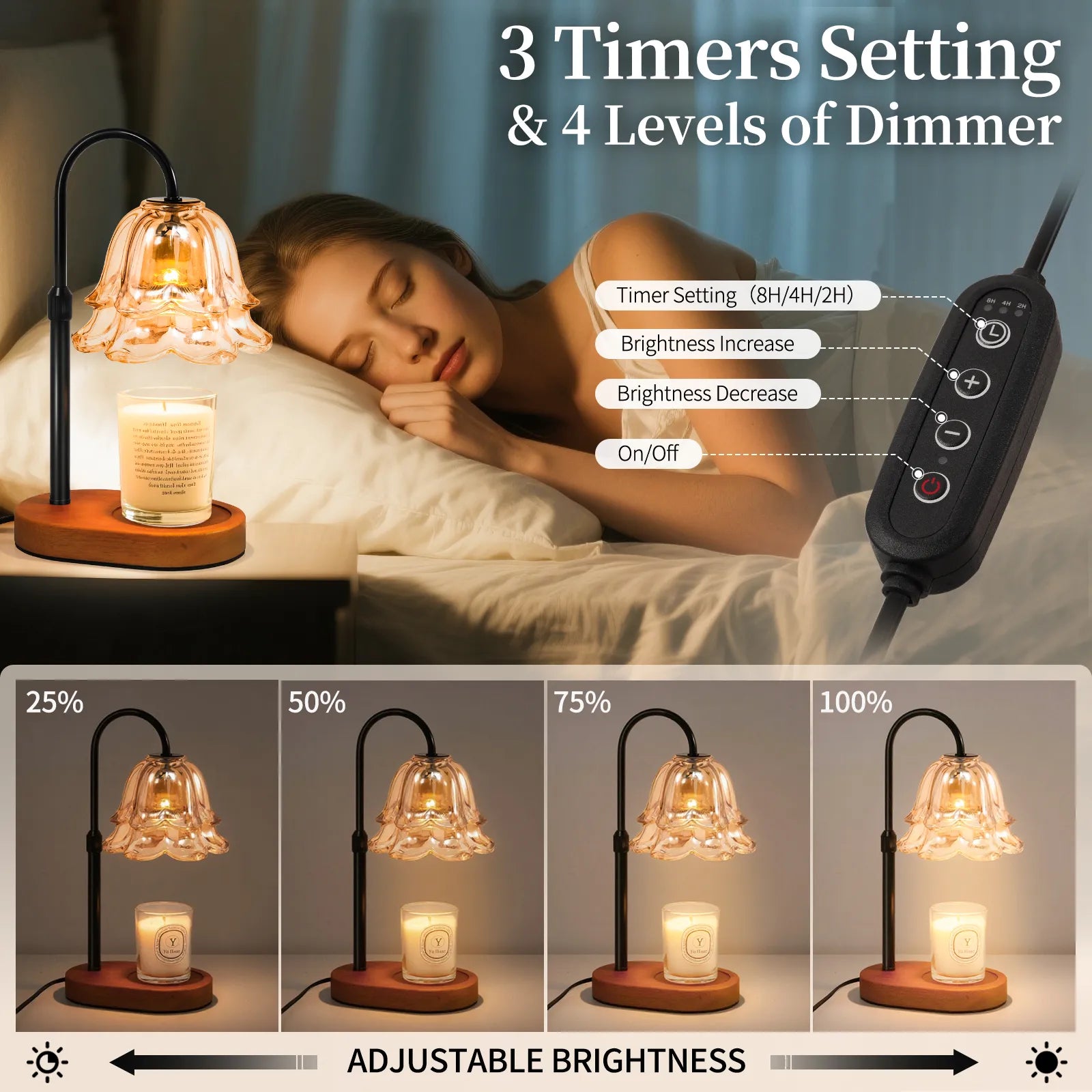 Yoobure Flower Candle Warmer Lamp with Timer and Dimmer, Electric Candle Warming Lamps, Adjustable Wax Melter Wamers Light for Jar Candles, Women Gift