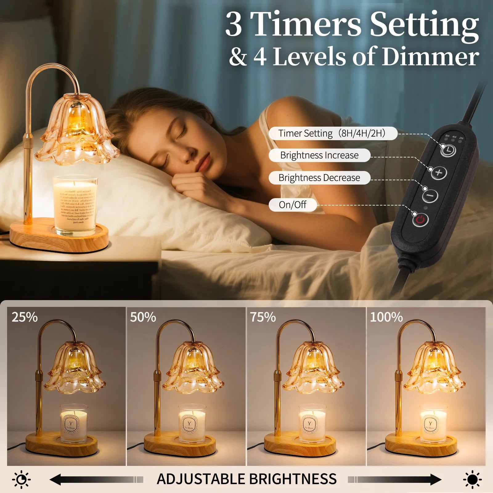 Yoobure Flower Candle Warmer Lamp with Timer and Dimmer, Electric Candle Warming Lamps, Adjustable Wax Melter Wamers Light for Jar Candles, Women Gift