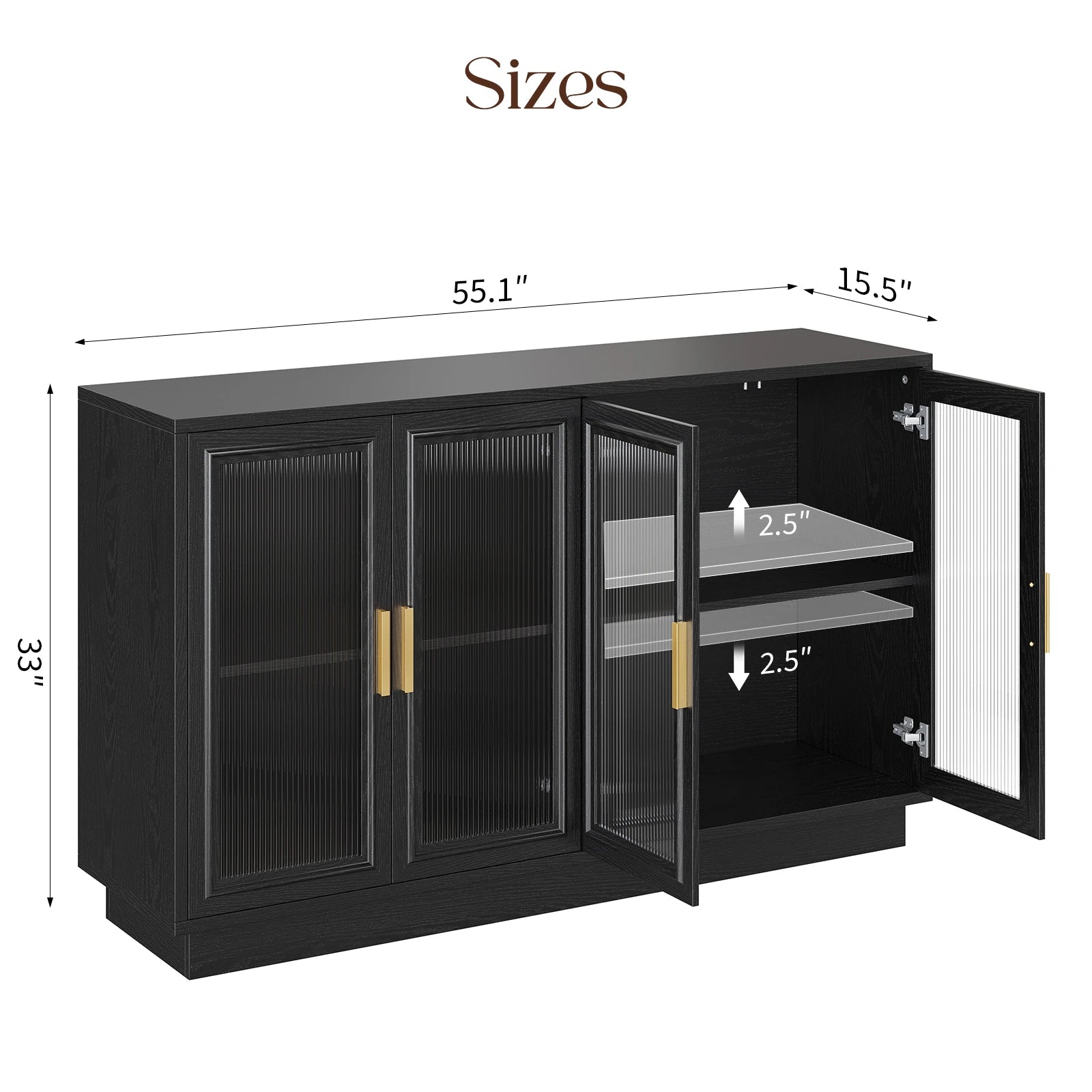 CURLA 55.1" Sideboard Buffet Cabinet with Storage, Wood Kitchen Cabinet with 4 Fluted Doors, Large Buffet Table, Credenza Coffee Bar for Dining Living Room