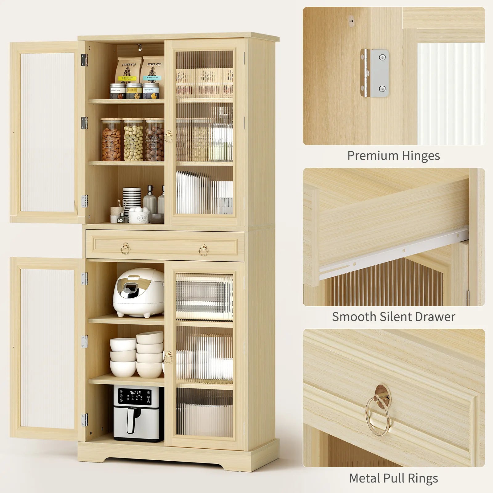 Curlaky 72" Kitchen Pantry Cabinet with Doors and Adjustable Shelves, Tall Kitchen Pantry Storage Cabinet with Drawers, Wood Food Storage Cabinets, Freestanding Cupboard for Dining Room, Living Room
