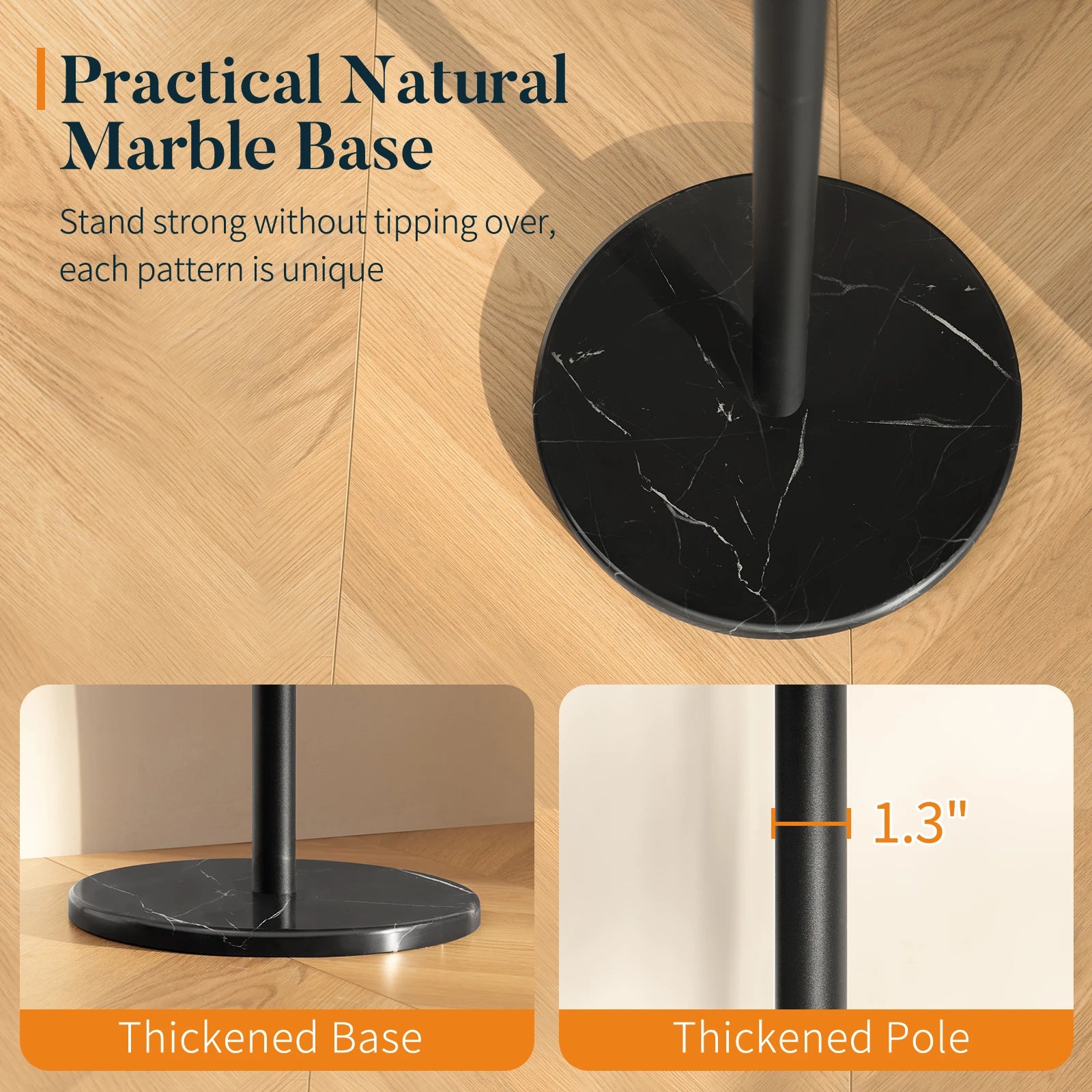 Coat Rack Freestanding with Natural Marble Base, Coat Tree with 8 Hooks, Metal Hall Tree for Jacket, Hat, Bag, Coat Hanger Stand for Entryway