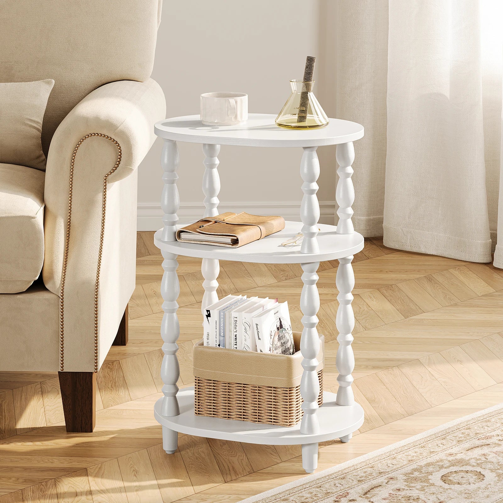 Maliowa 3-Tier Side Table, Small End Table for Living Room Bedroom, Accent Table Nightstand with Storage Shelf for Narrow Spaces
