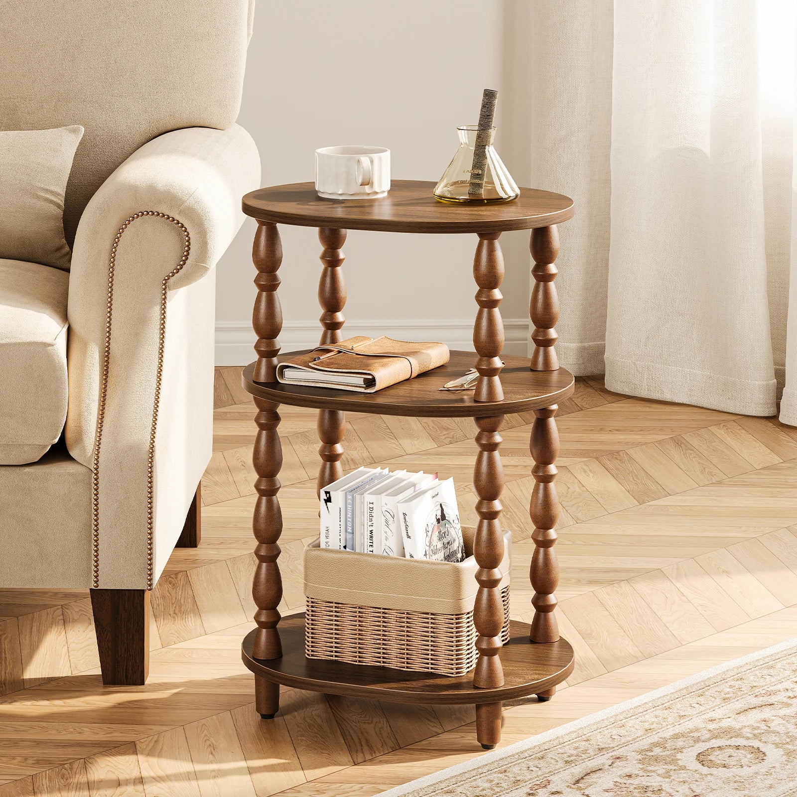 Maliowa 3-Tier Side Table, Small End Table for Living Room Bedroom, Accent Table Nightstand with Storage Shelf for Narrow Spaces