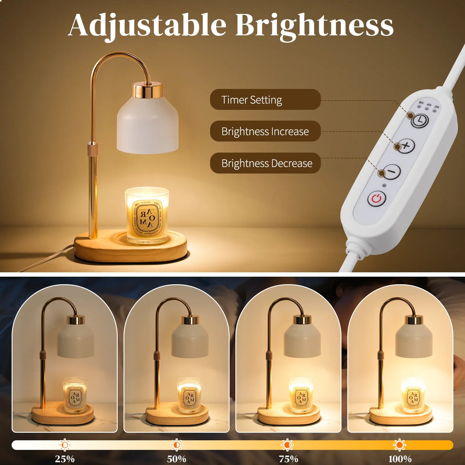 Electric Candle Warmer Lamp with Timer Dimmable, Adjustable Height Candle Lamp Warmer - Gifts for Christmas Home Decor,White