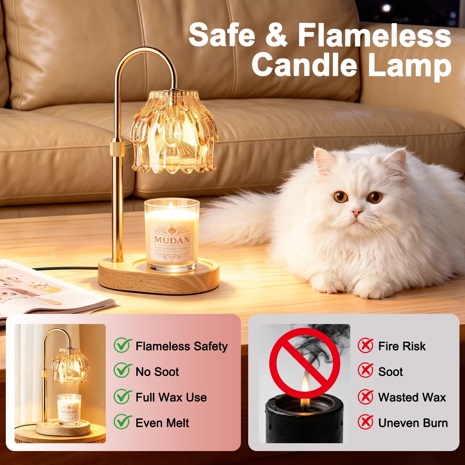 Maliowa Candle Warmer Lamp with Timer Dimmable, Adjustable Height Wax Warmer Lamp, Gifts Wax Melt Light for New Home Decor