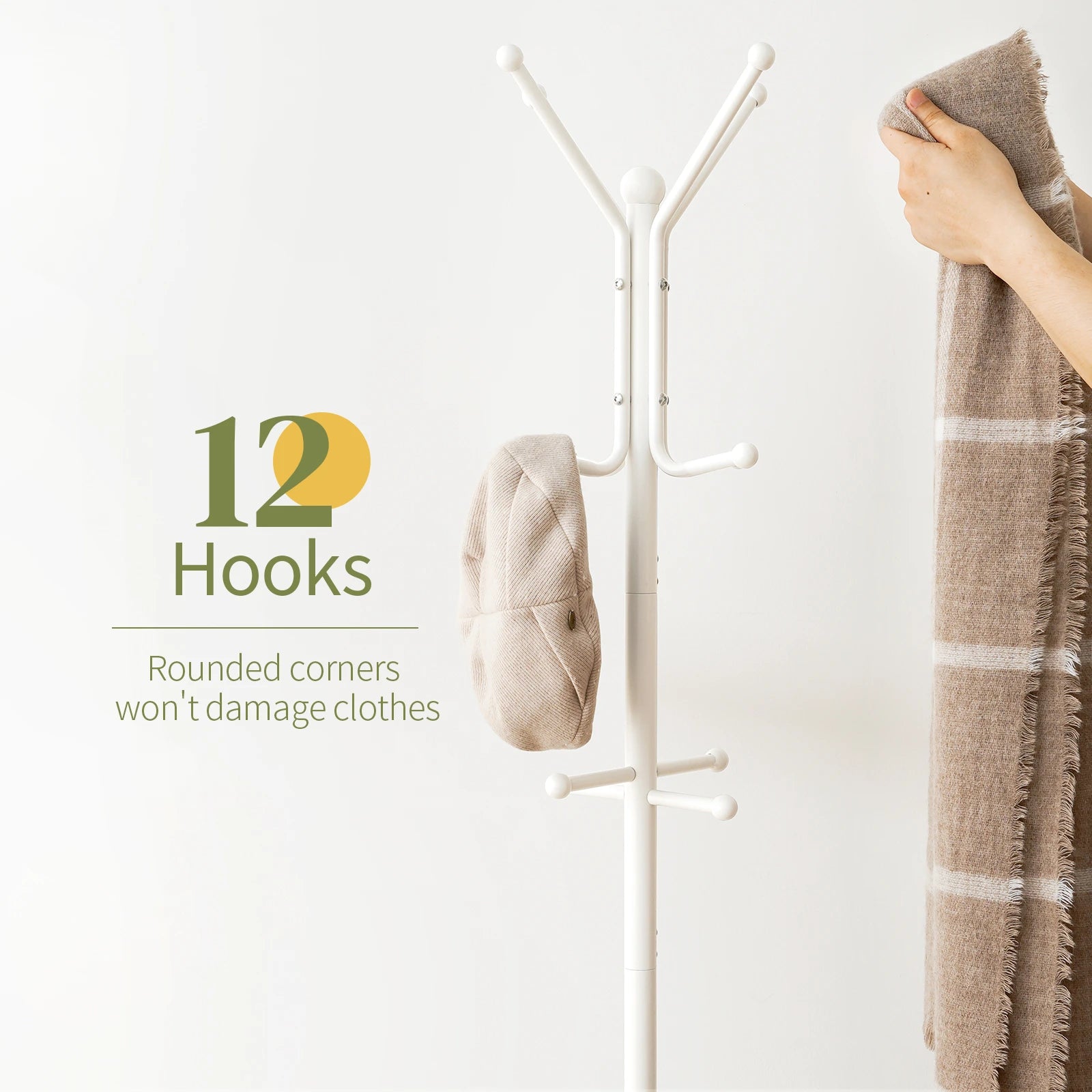 Coat Rack Freestanding, Coat Tree with Umbrella Holder, Metal Coat Rack Stand with 12 Hooks, Hall Tree Purse Rack for Entryway, Living Room