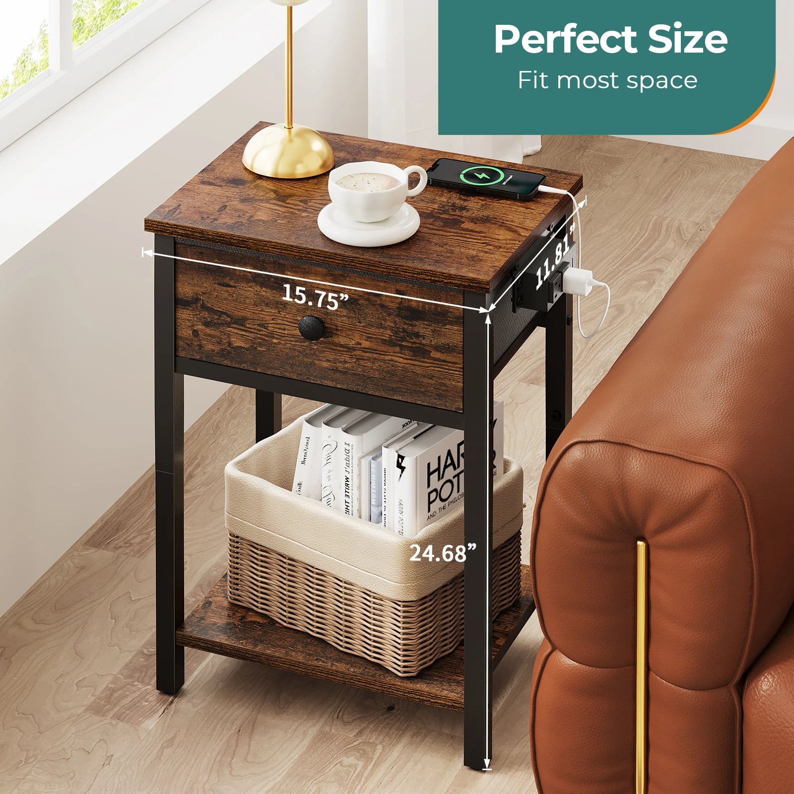 Yoobure 1-Drawer Nightstand with Charging Station