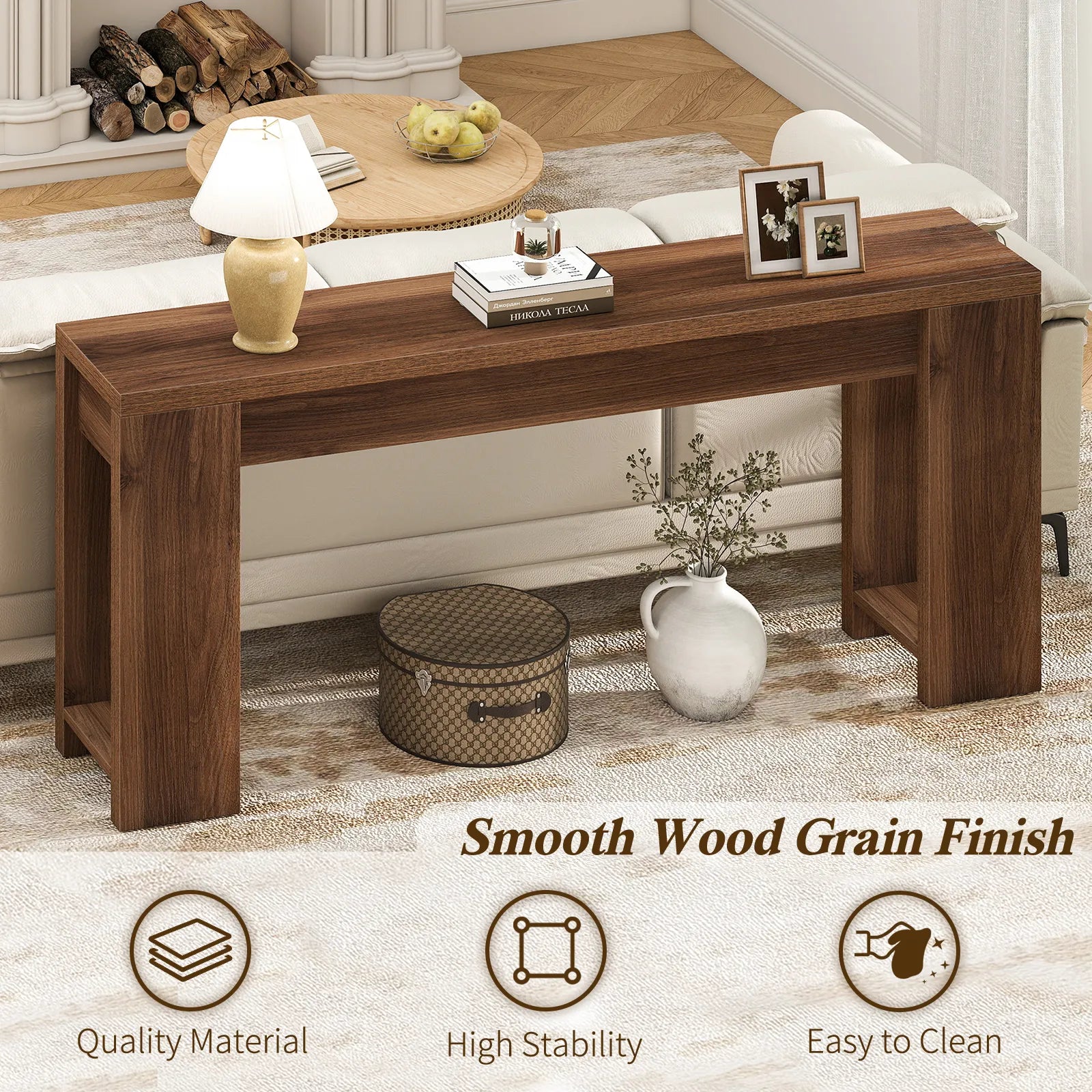 71" Long Console Table, Wood Farmhouse Entryway Table for Living Room,Narrow Sofa Table for Front Door,Entry, Hallway,Brown