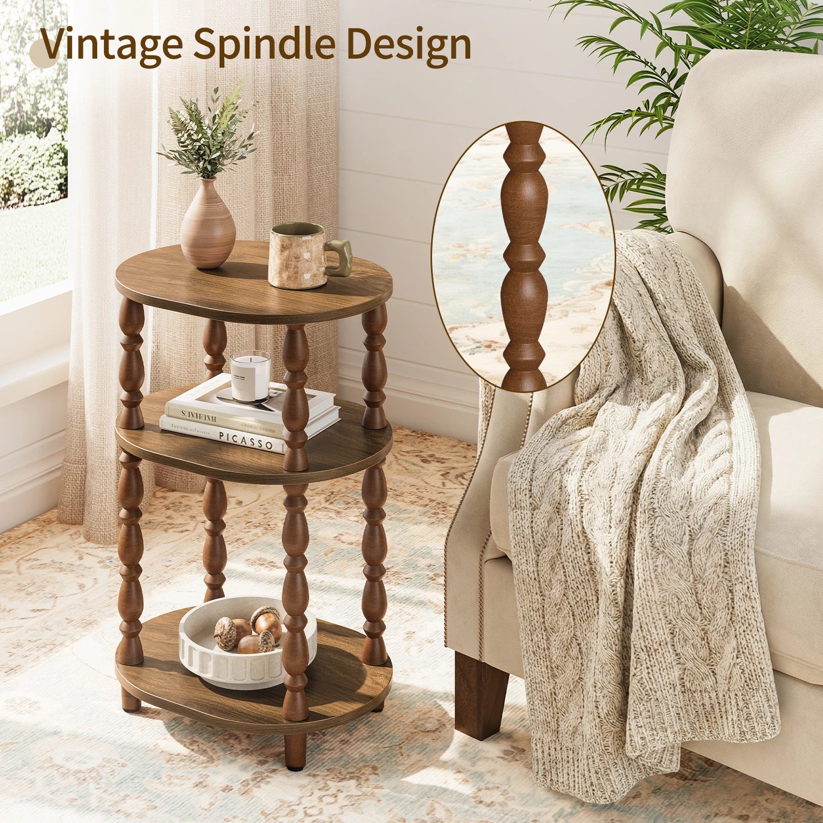 Maliowa 3-Tier Side Table, Small End Table for Living Room Bedroom, Accent Table Nightstand with Storage Shelf for Narrow Spaces