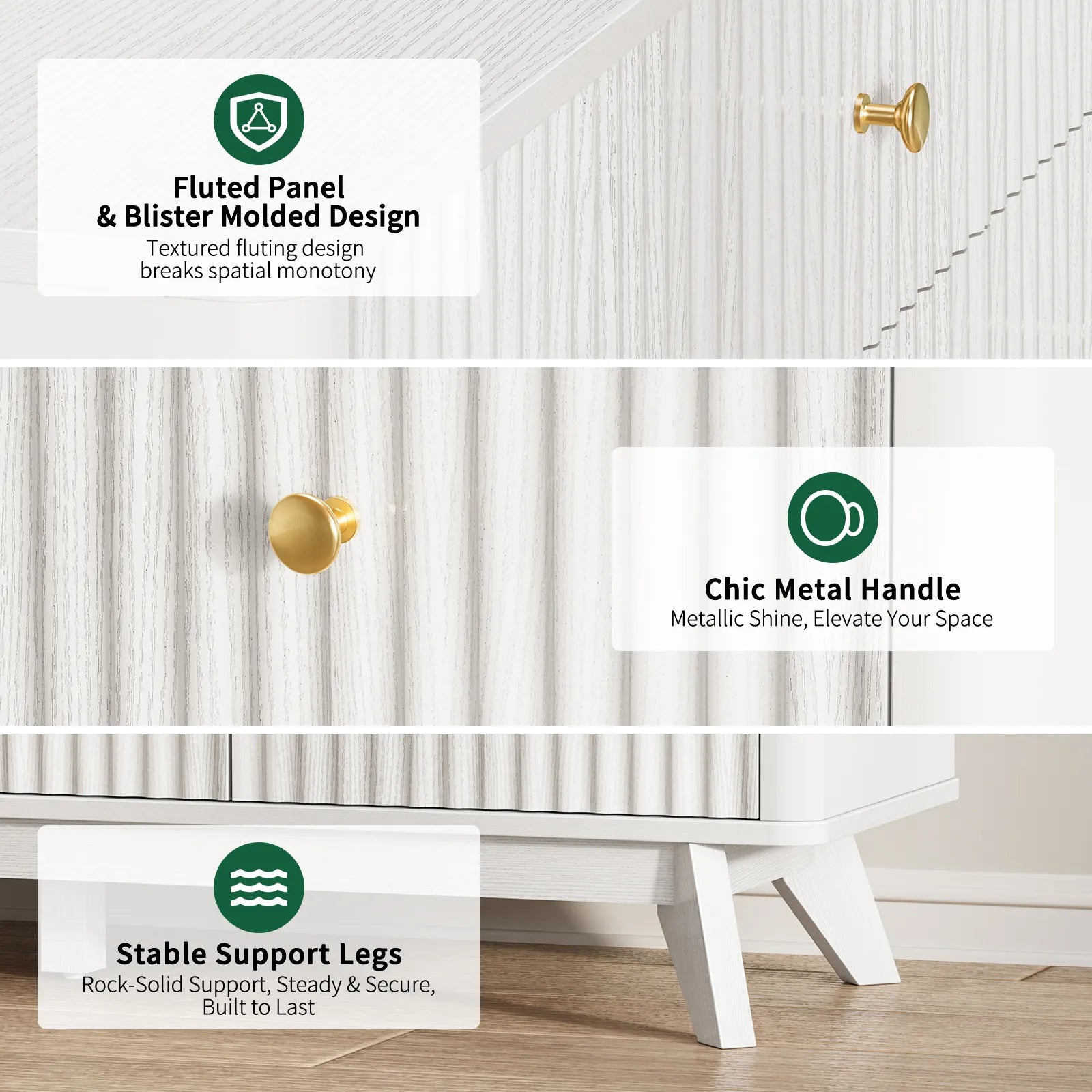 9 Drawer Dresser for Bedroom, Fluted White Dresser for Storage, 52.8" Wood Dressers & Chests of Drawers for Closet, Living Room, Entryway