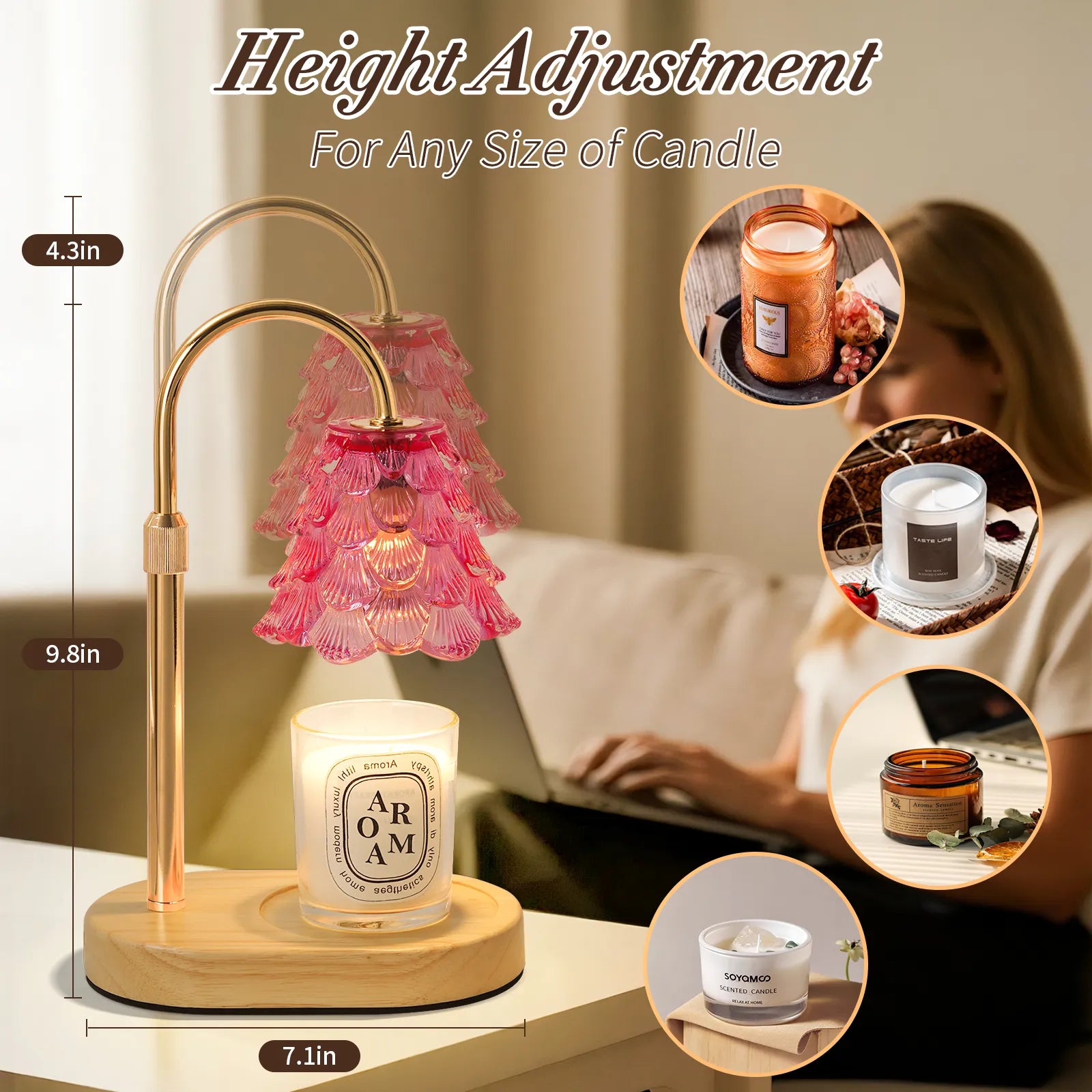 Yoobure Electric Candle Warmer Lamp with Timer, Dimmable Candle Lamp Warmer for Jar Candles, Christmas Wax Melt Wamer, House Warming Birthday Gifts