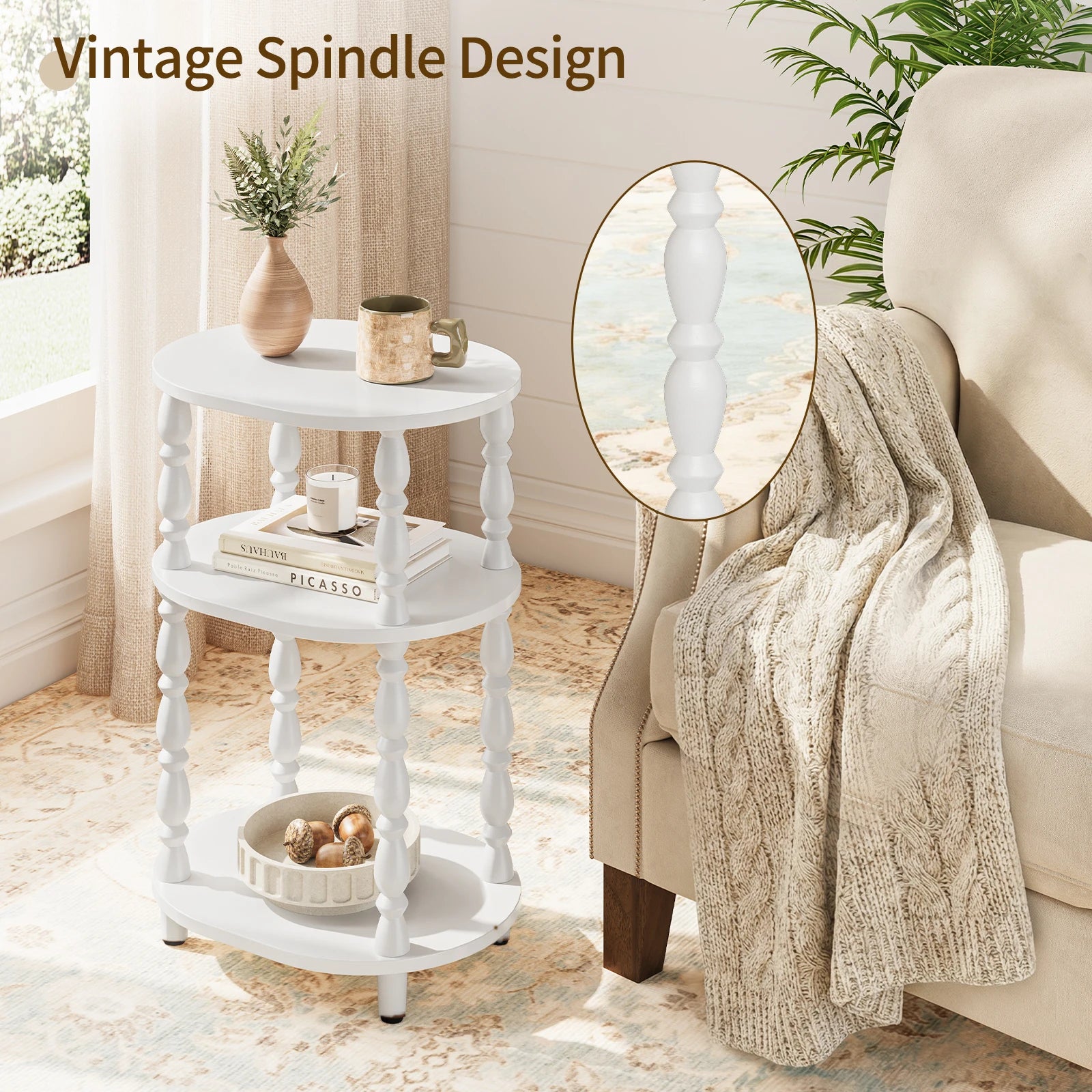 Maliowa 3-Tier Side Table, Small End Table for Living Room Bedroom, Accent Table Nightstand with Storage Shelf for Narrow Spaces