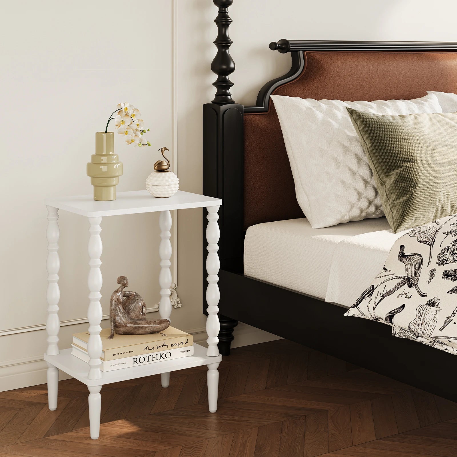Maliowa 2-Tier Side Table, Small End Table for Living Room Bedroom with Storage Shelf, Vintage Accent Table Nightstand with Spindle Legs
