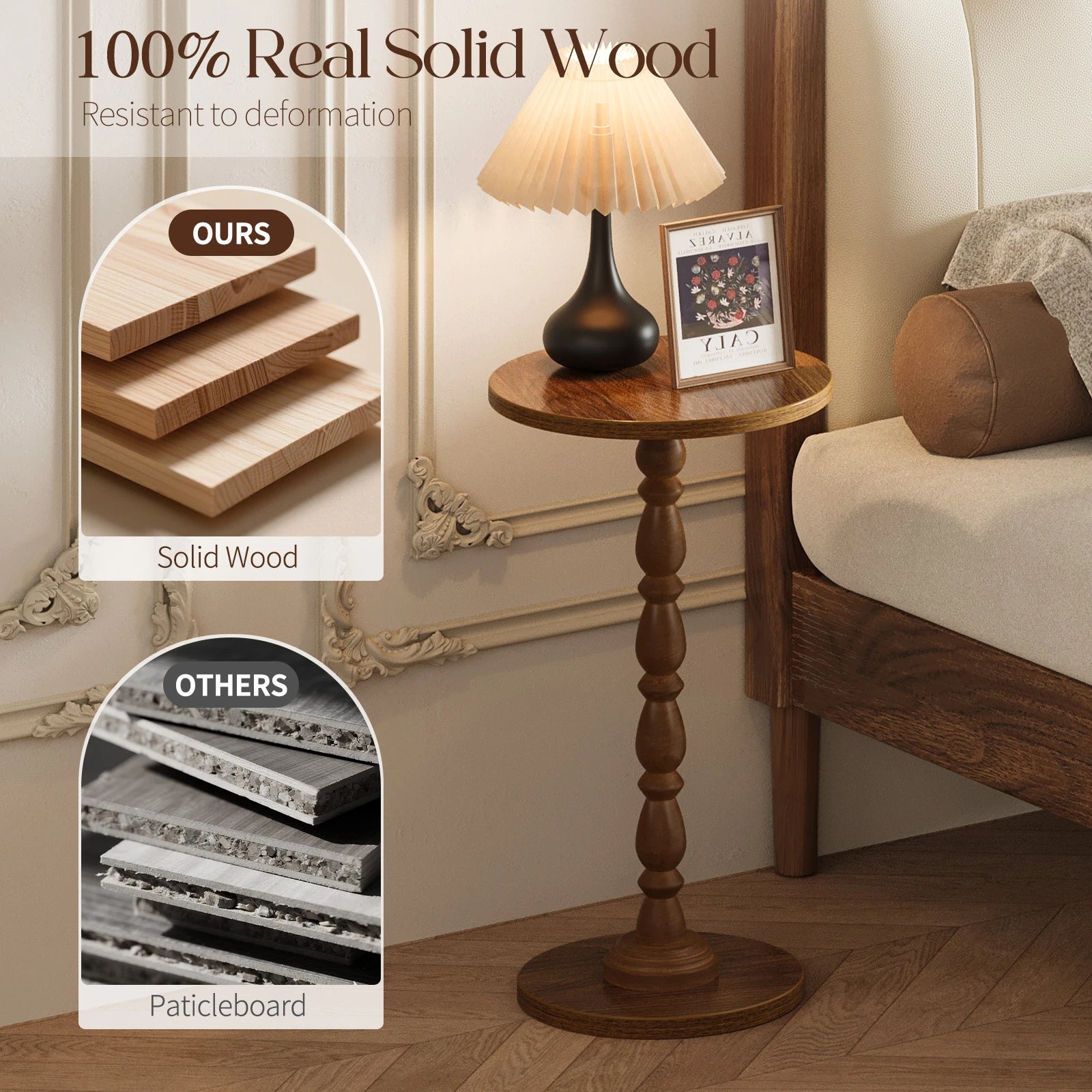 Maliowa Small Side Table, Round End Tables with Solid Wood Leg, Accent Drink Table for Living Room Bedroom Small Spaces