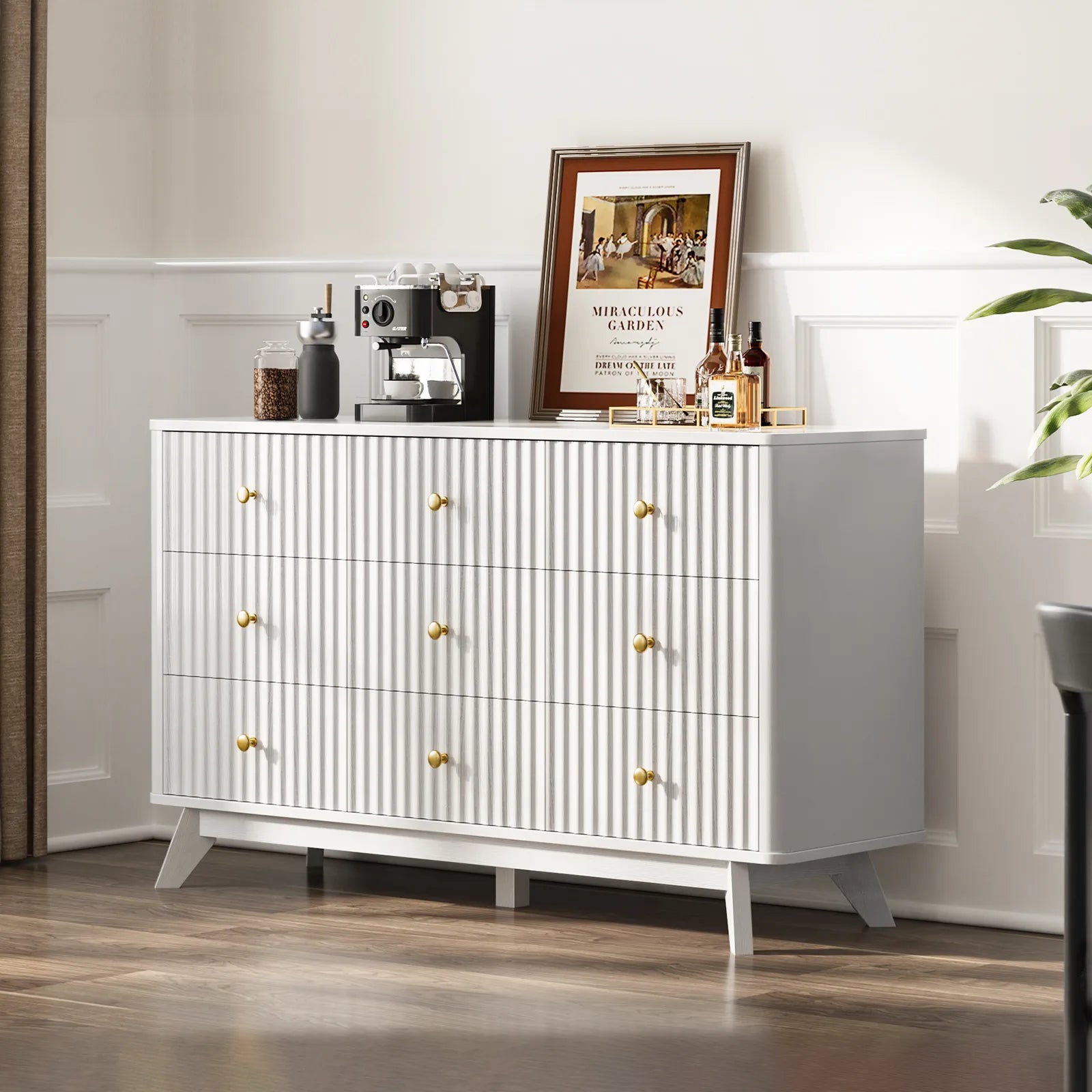 9 Drawer Dresser for Bedroom, Fluted White Dresser for Storage, 52.8" Wood Dressers & Chests of Drawers for Closet, Living Room, Entryway