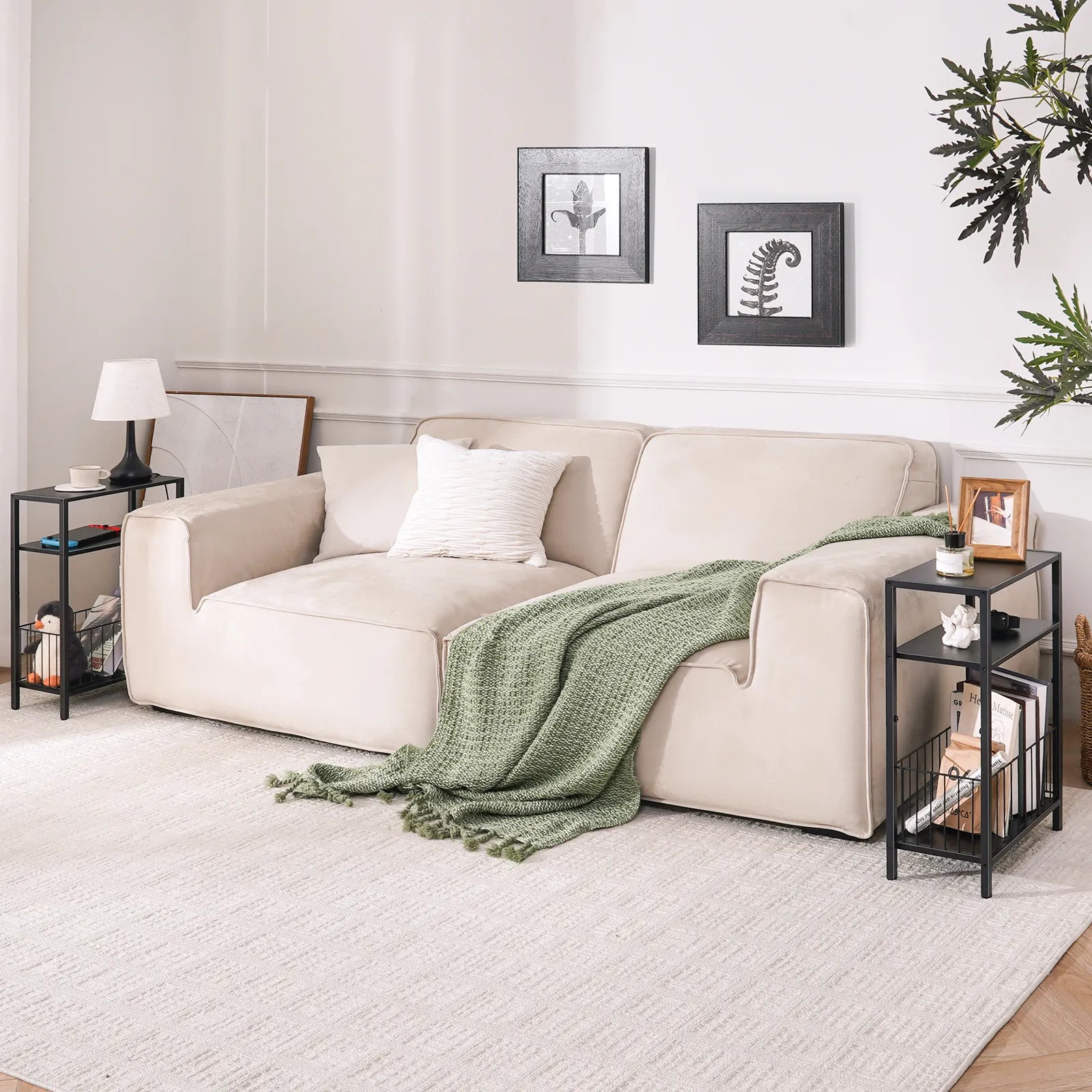 Yoob Narrow Side Table with Storage Basket, Small End Table for Small Spaces, Skinny End Tables Living Room Bedroom Office, 3 Tier Slim Nightstand