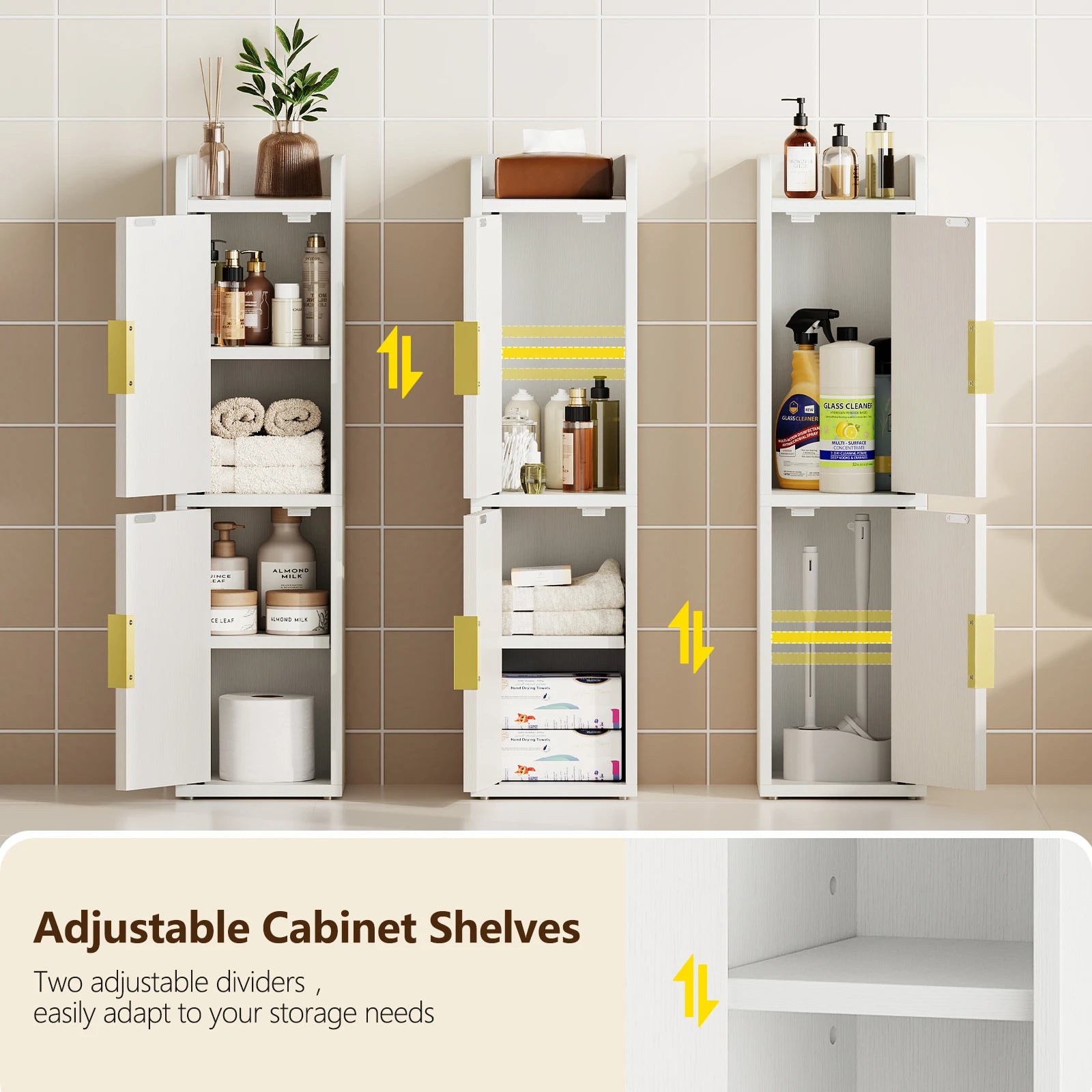Maliowa Small Bathroom Storage Cabinet, Narrow Toilet Paper Storage Cabinet with 2 Doors & Adjustable Shelves, Slim Storage Cabinets for Small Space