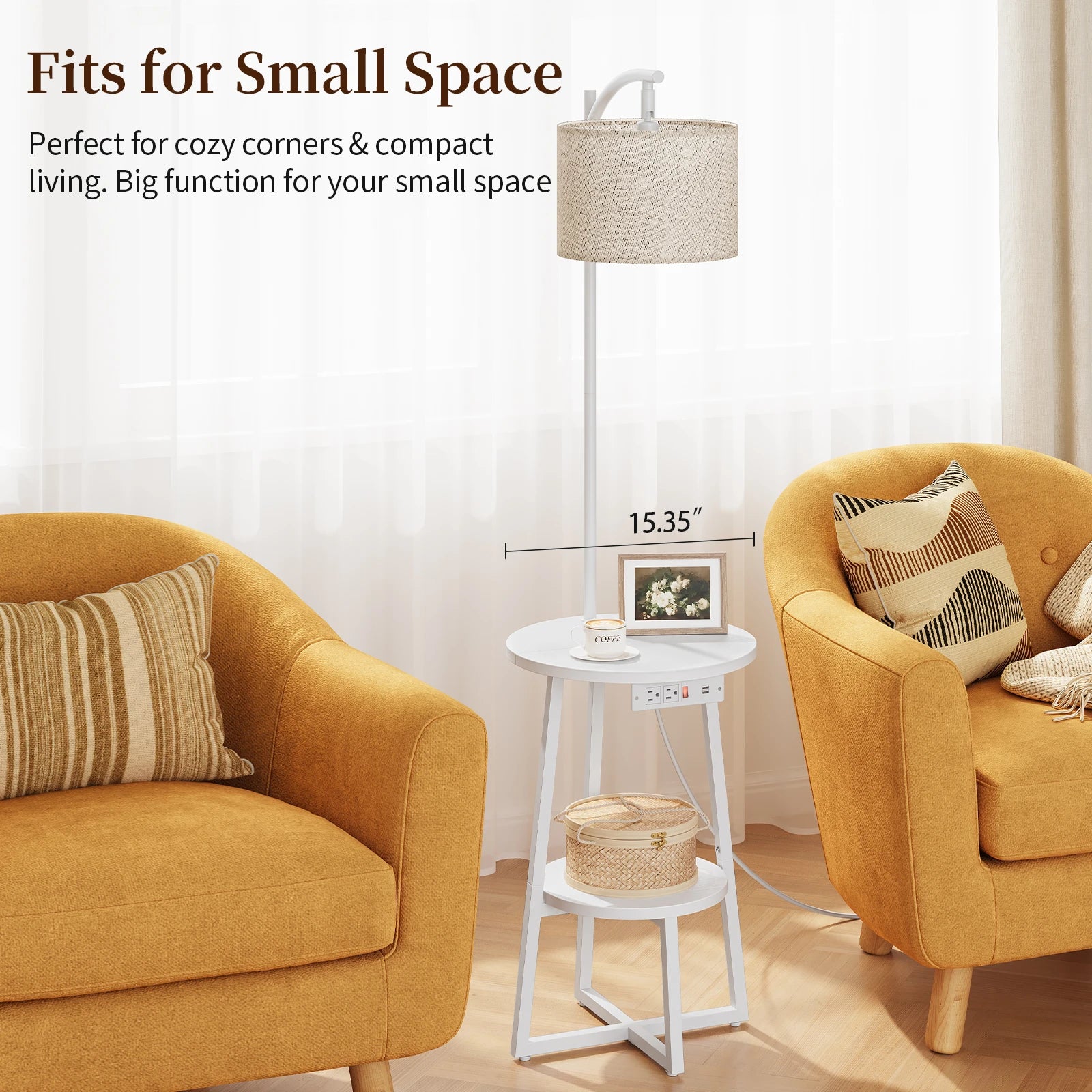 Maliowa Floor Lamp with Table, Attached End Table with Dimmable Lamp & Charging Station, Side Table Lamps for Living Room Bedroom
