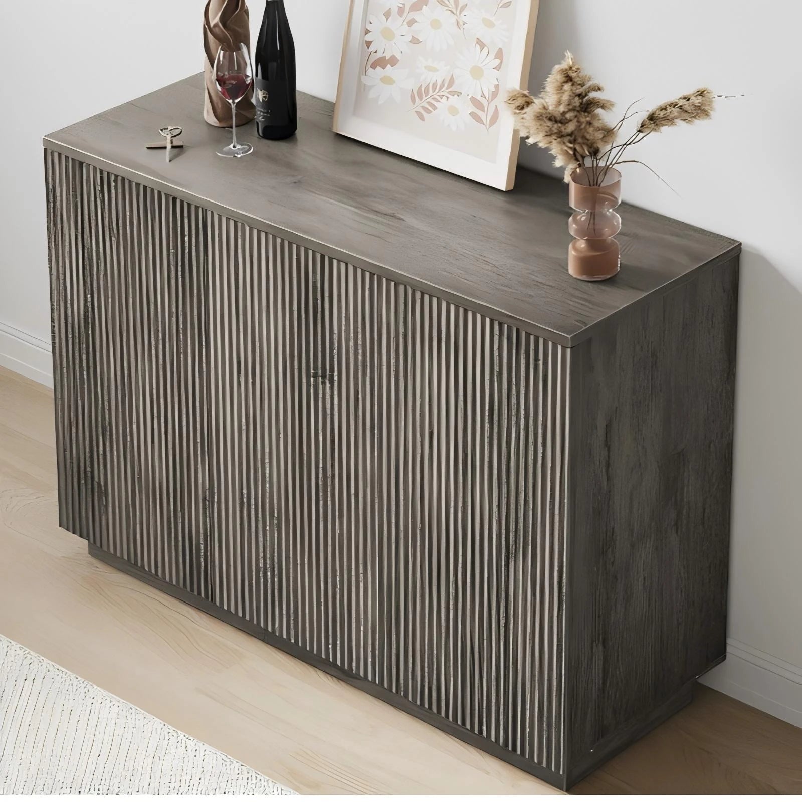 CURLA Sideboard Buffet Cabinet with Storage, 47" Fluted Coffee Bar Cabinet with Adjustable Shelves, Accent Sideboard Cabinet for Living Room Kitchen