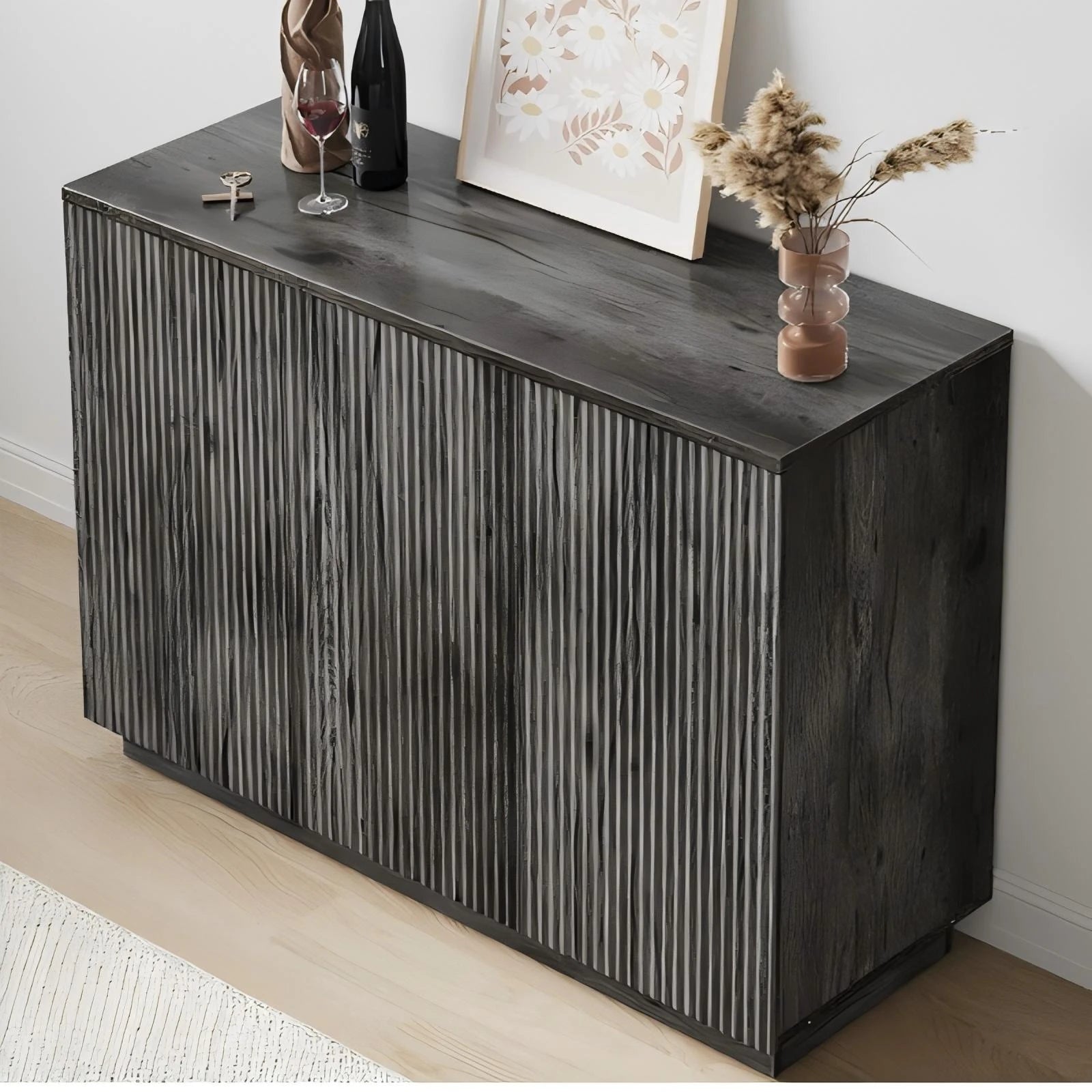 CURLA Sideboard Buffet Cabinet with Storage, 47" Fluted Coffee Bar Cabinet with Adjustable Shelves, Accent Sideboard Cabinet for Living Room Kitchen
