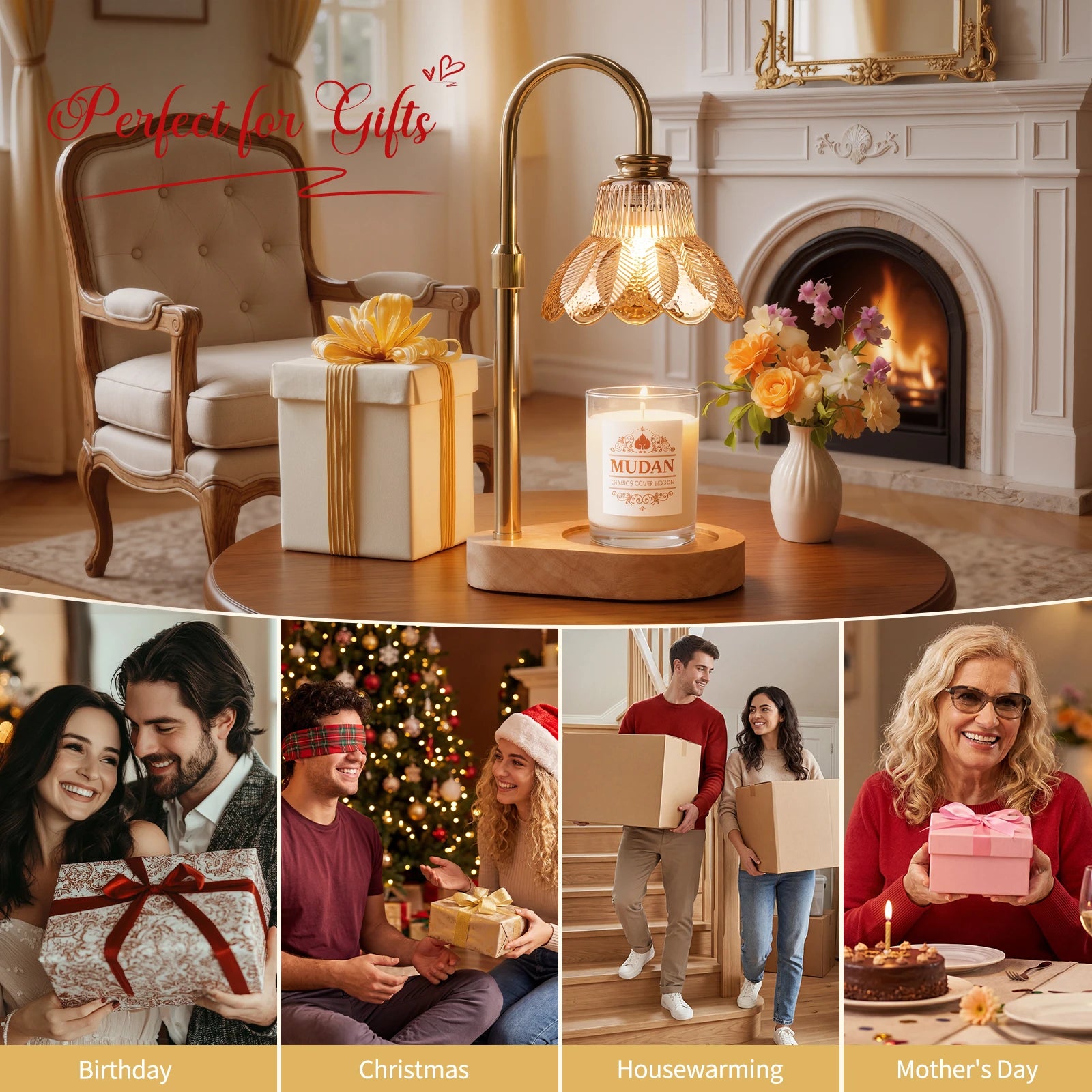 Maliowa Candle Warmer Lamp with Timer Dimmable, Electric Candle Warmer with Adjustable Height, Gifts for Women Mother&