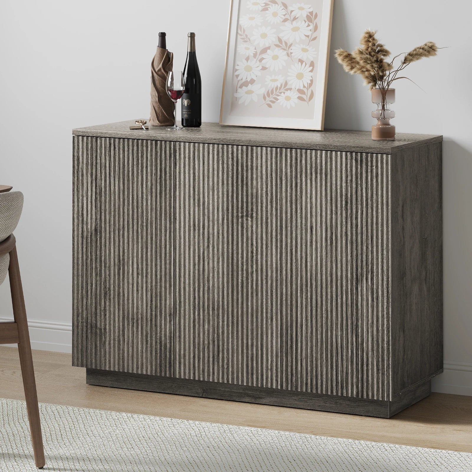 CURLA Sideboard Buffet Cabinet with Storage, 47" Fluted Coffee Bar Cabinet with Adjustable Shelves, Accent Sideboard Cabinet for Living Room Kitchen