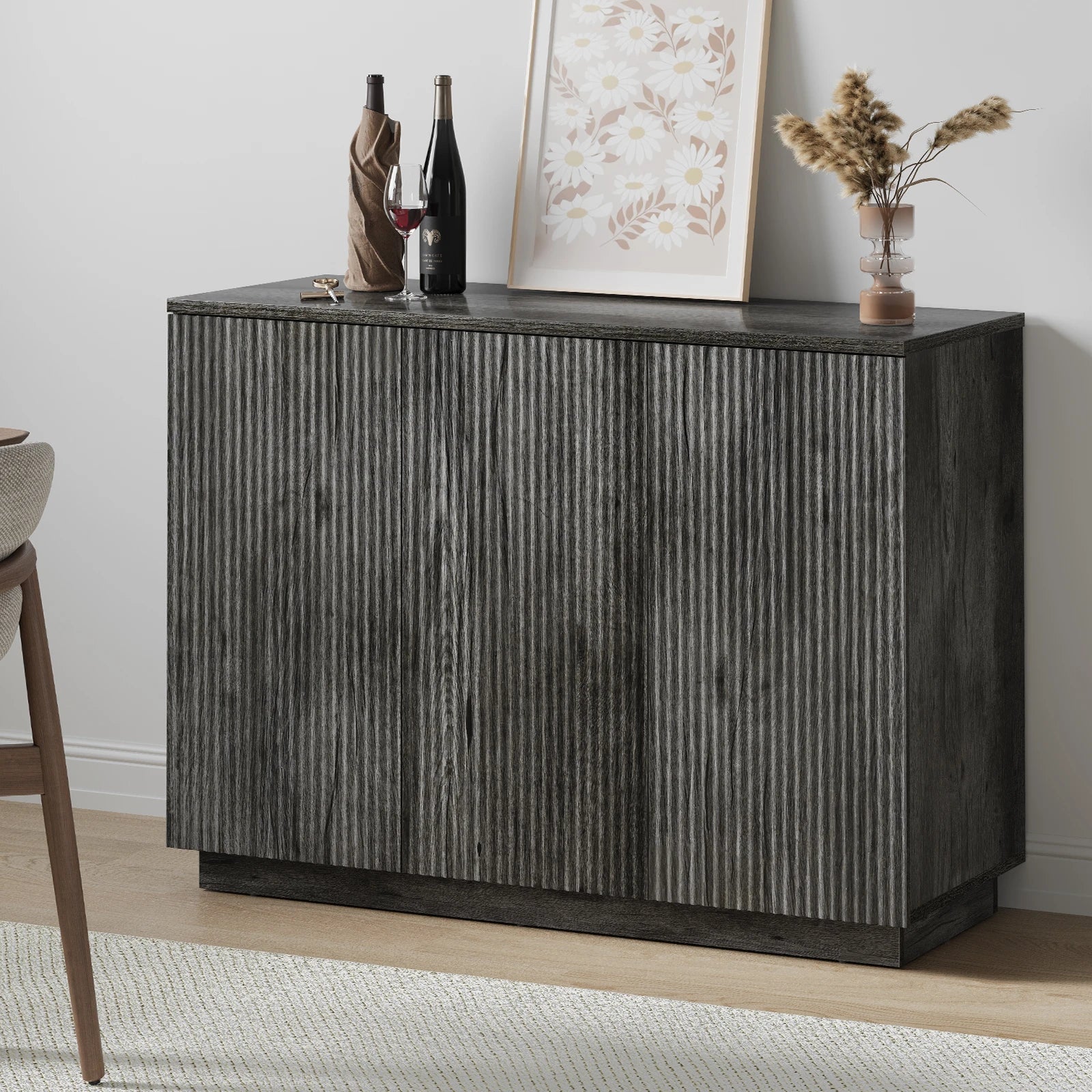 CURLA Sideboard Buffet Cabinet with Storage, 47" Fluted Coffee Bar Cabinet with Adjustable Shelves, Accent Sideboard Cabinet for Living Room Kitchen