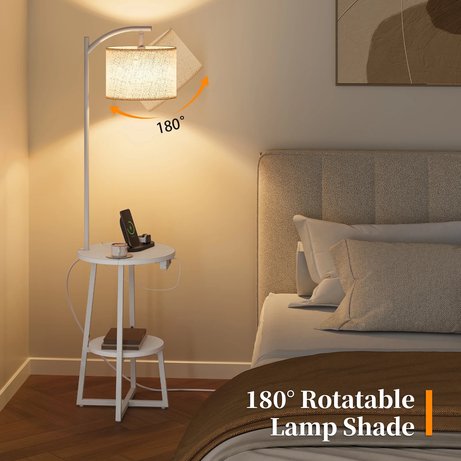 Maliowa Floor Lamp with Table, Attached End Table with Dimmable Lamp & Charging Station, Side Table Lamps for Living Room Bedroom