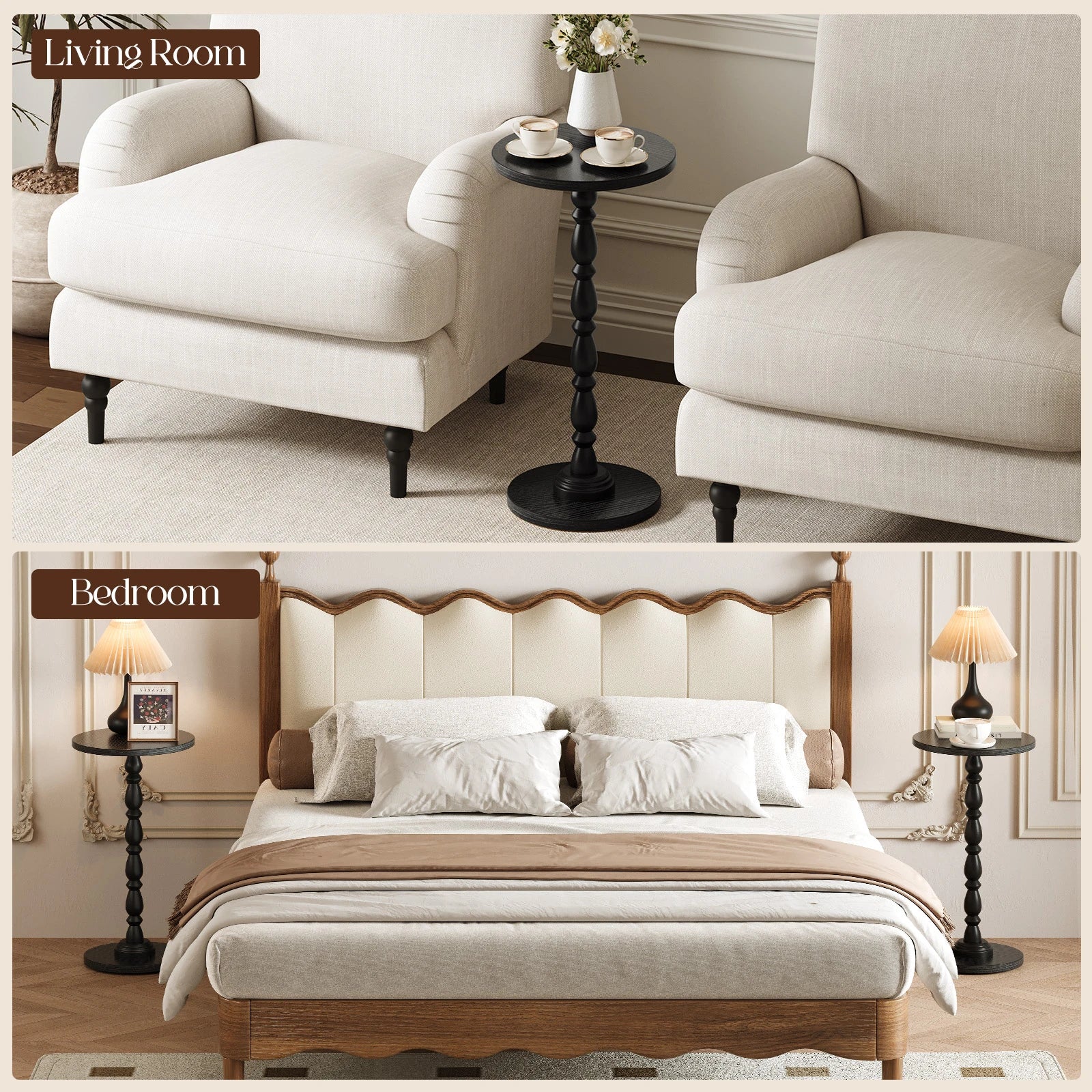 Maliowa Small Side Table, Round End Tables with Solid Wood Leg, Accent Drink Table for Living Room Bedroom Small Spaces