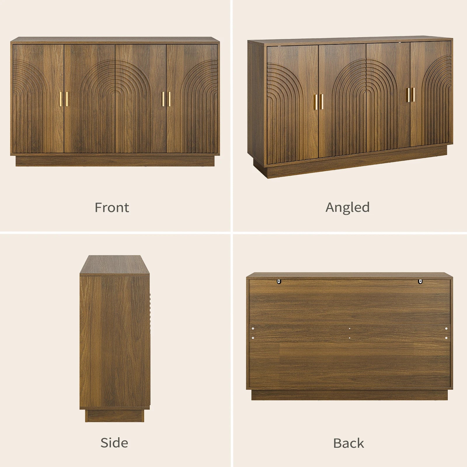 CURLA Fluted Sideboard Buffet Cabinet with Storage, 57" Coffee Bar Cabinet with 4 Doors & Adjustable Shelf, Credenza for Kitchen Living Room