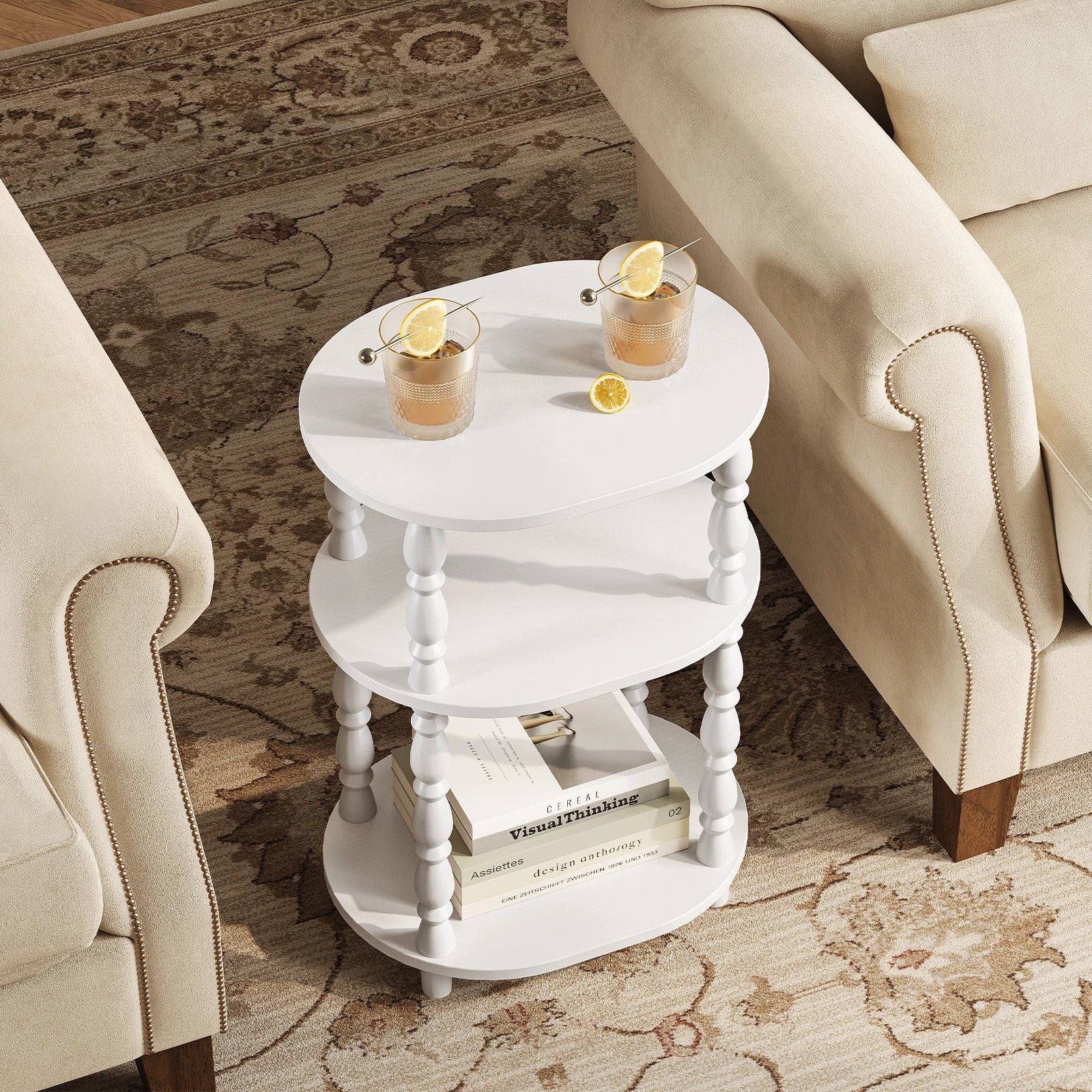 Maliowa 3-Tier Side Table, Small End Table for Living Room Bedroom, Accent Table Nightstand with Storage Shelf for Narrow Spaces