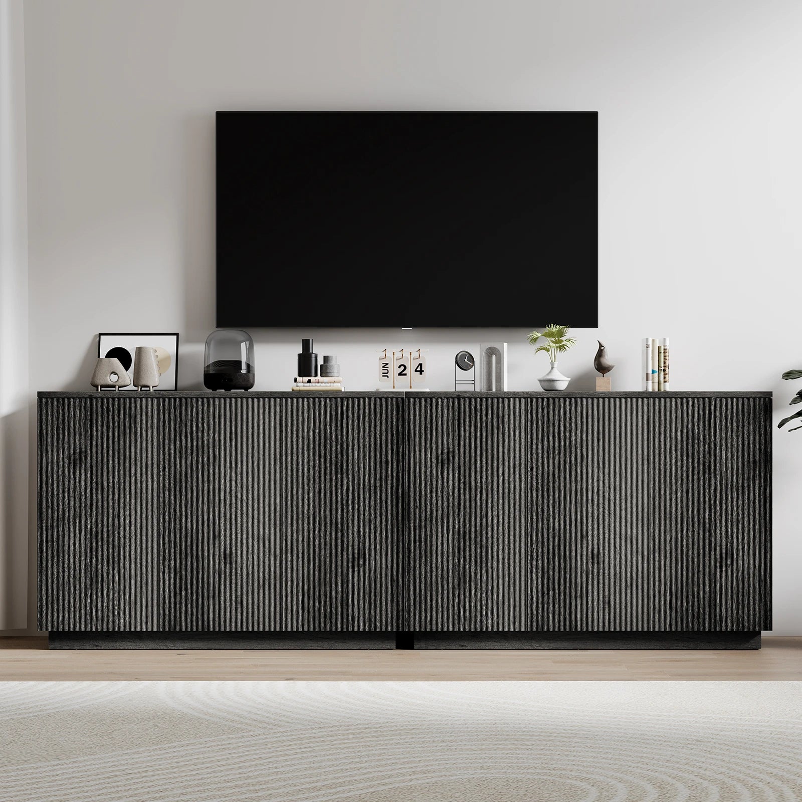 CURLA Sideboard Buffet Cabinet with Storage, 47" Fluted Coffee Bar Cabinet with Adjustable Shelves, Accent Sideboard Cabinet for Living Room Kitchen