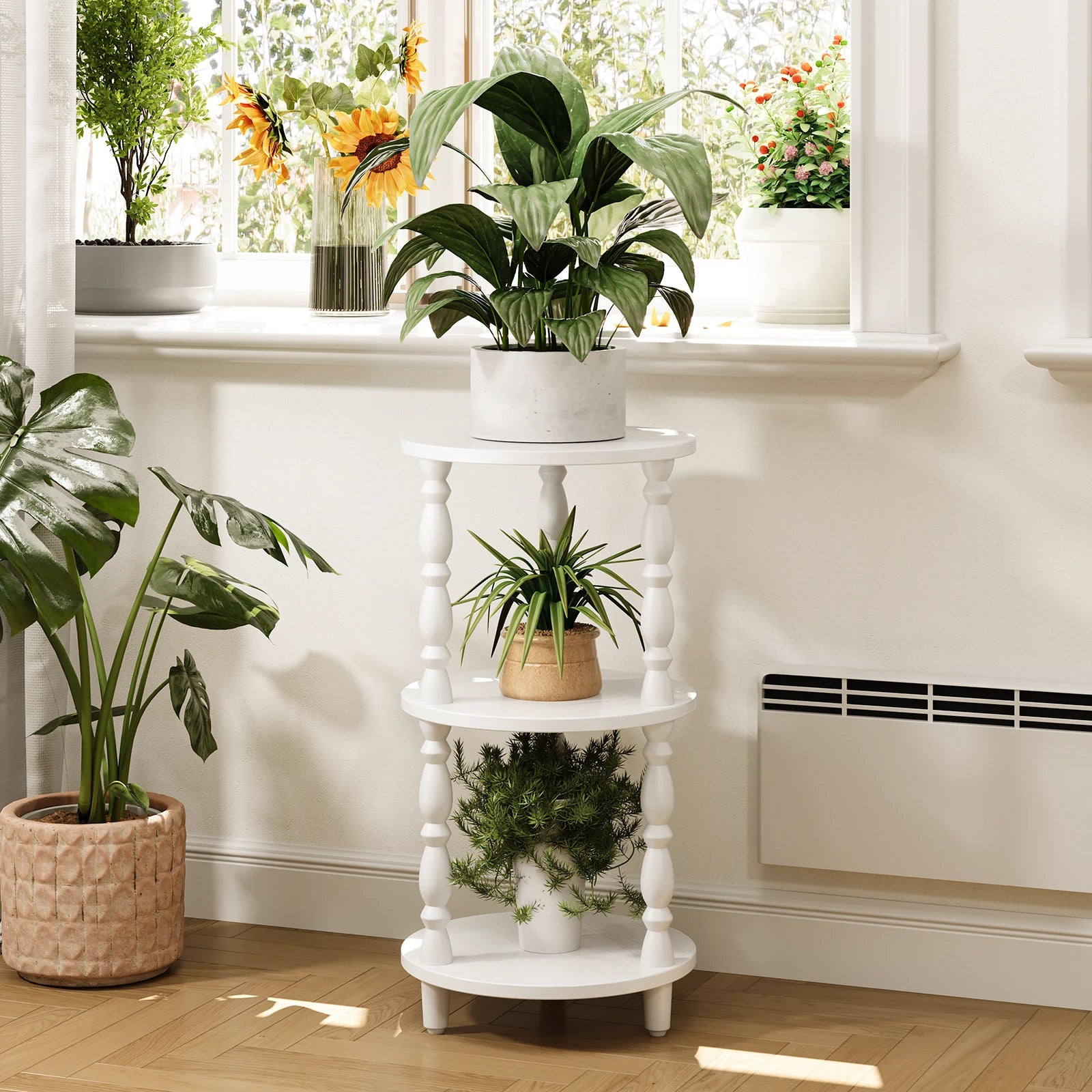 Maliowa 3-Tier Side Table, Small Round End Table for Living Room Bedroom, Accent Table Narrow Nightstand with Storage Shelf