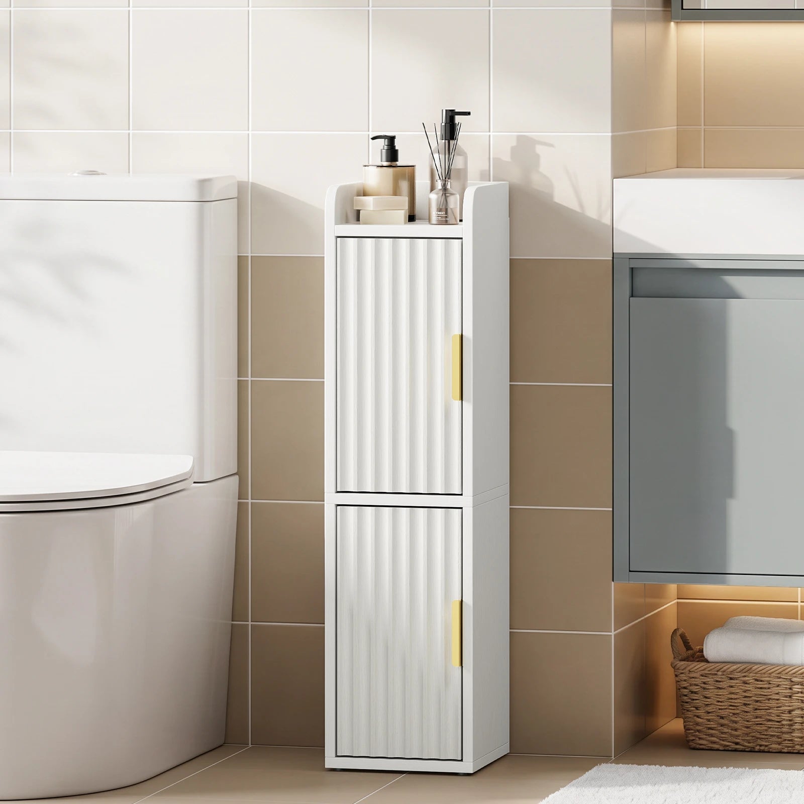 Maliowa Small Bathroom Storage Cabinet, Narrow Toilet Paper Storage Cabinet with 2 Doors & Adjustable Shelves, Slim Storage Cabinets for Small Space