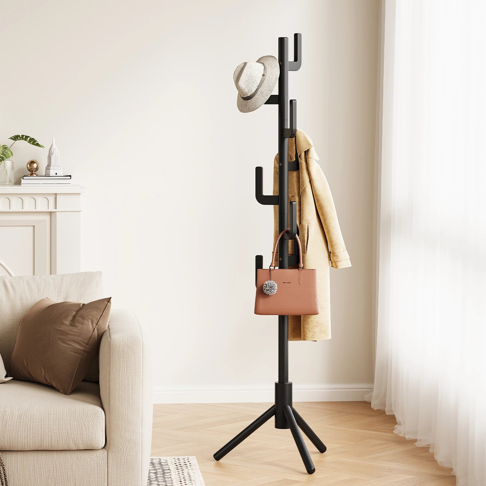 Maliowa Solid Wood Coat Rack Freestanding, Cactus Coat Tree with 8 Hooks for Jacket, Hat, Clothes, Coat Hanger Stand for Hall, Entryway, Bedroom