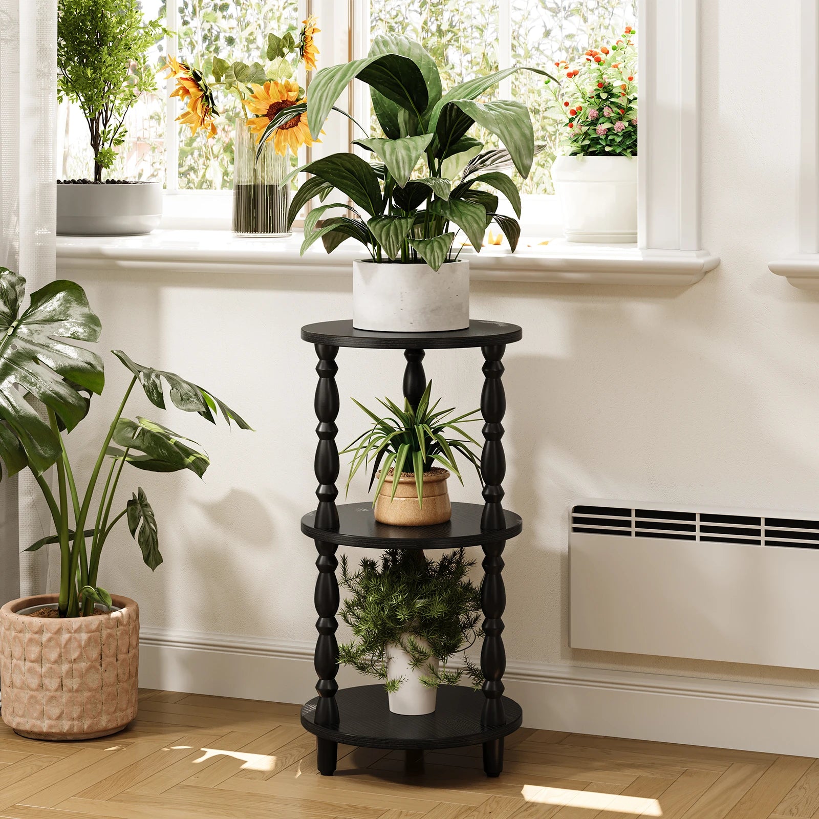 Maliowa 3-Tier Side Table, Small Round End Table for Living Room Bedroom, Accent Table Narrow Nightstand with Storage Shelf