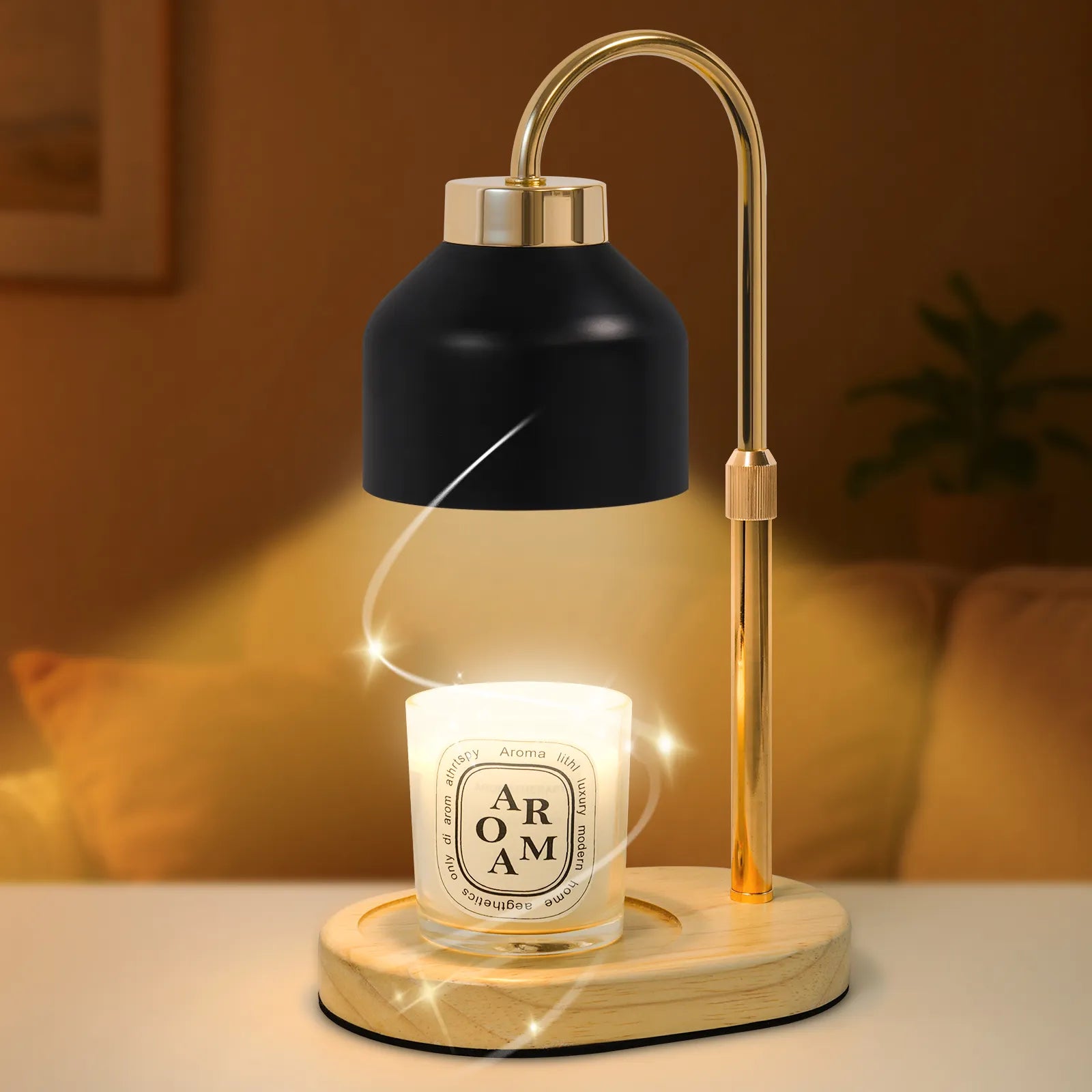 Electric Candle Warmer Lamp with Timer Dimmable, Adjustable Height Candle Lamp Warmer - Gifts for Christmas Home Decor，Black
