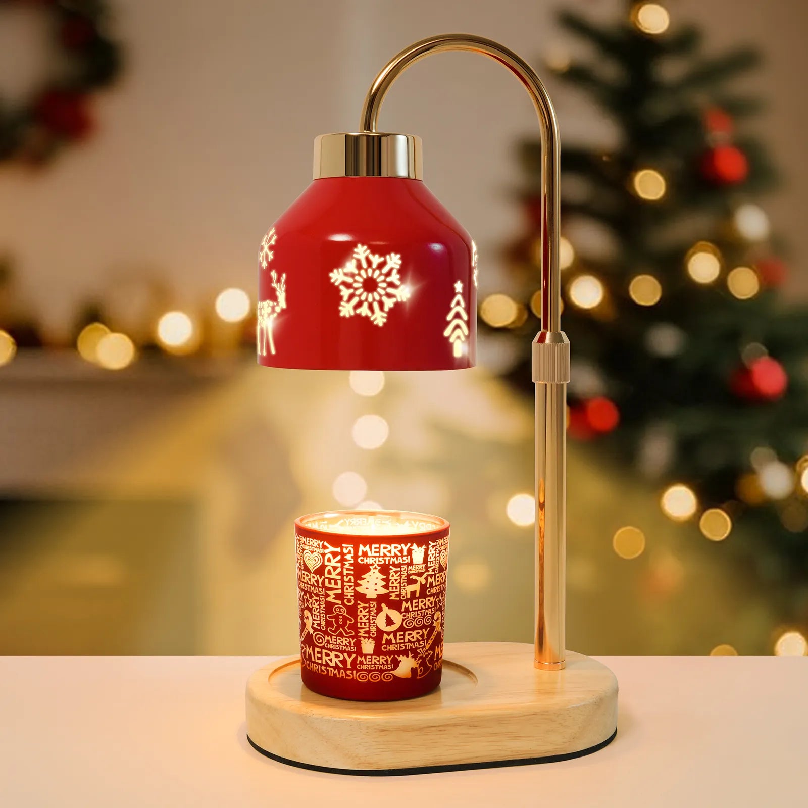 Christmas Candle Warmer Lamp with Timer, Adjustable Height Dimmable Candle Lamp Warmer - Gifts for Home Decor，Christmas Red