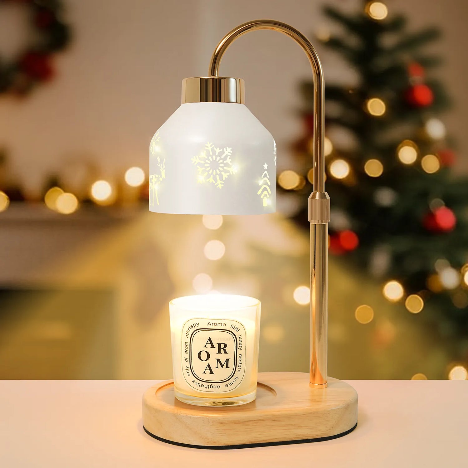 Christmas Candle Warmer Lamp with Timer, Adjustable Height Dimmable Candle Lamp Warmer - Gifts for Home Decor，Christmas White