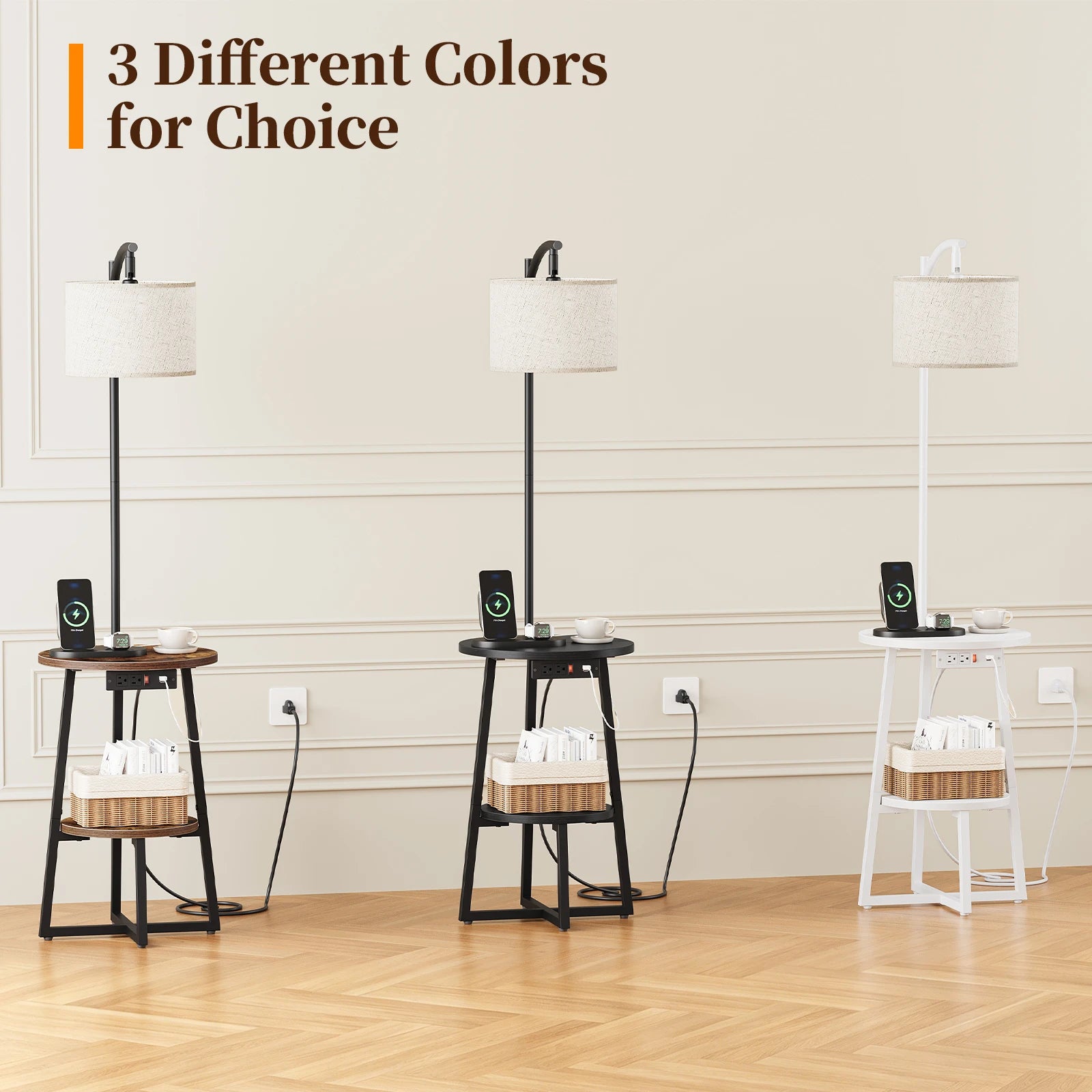 Maliowa Floor Lamp with Table, Attached End Table with Dimmable Lamp &amp; Charging Station, Side Table Lamps for Living Room Bedroom