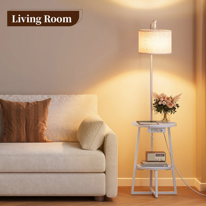 Maliowa Floor Lamp with Table, Attached End Table with Dimmable Lamp &amp; Charging Station, Side Table Lamps for Living Room Bedroom