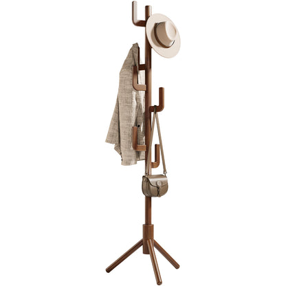 Maliowa Solid Wood Coat Rack Freestanding, Cactus Coat Tree with 8 Hooks for Jacket, Hat, Clothes, Coat Hanger Stand for Hall, Entryway, Bedroom