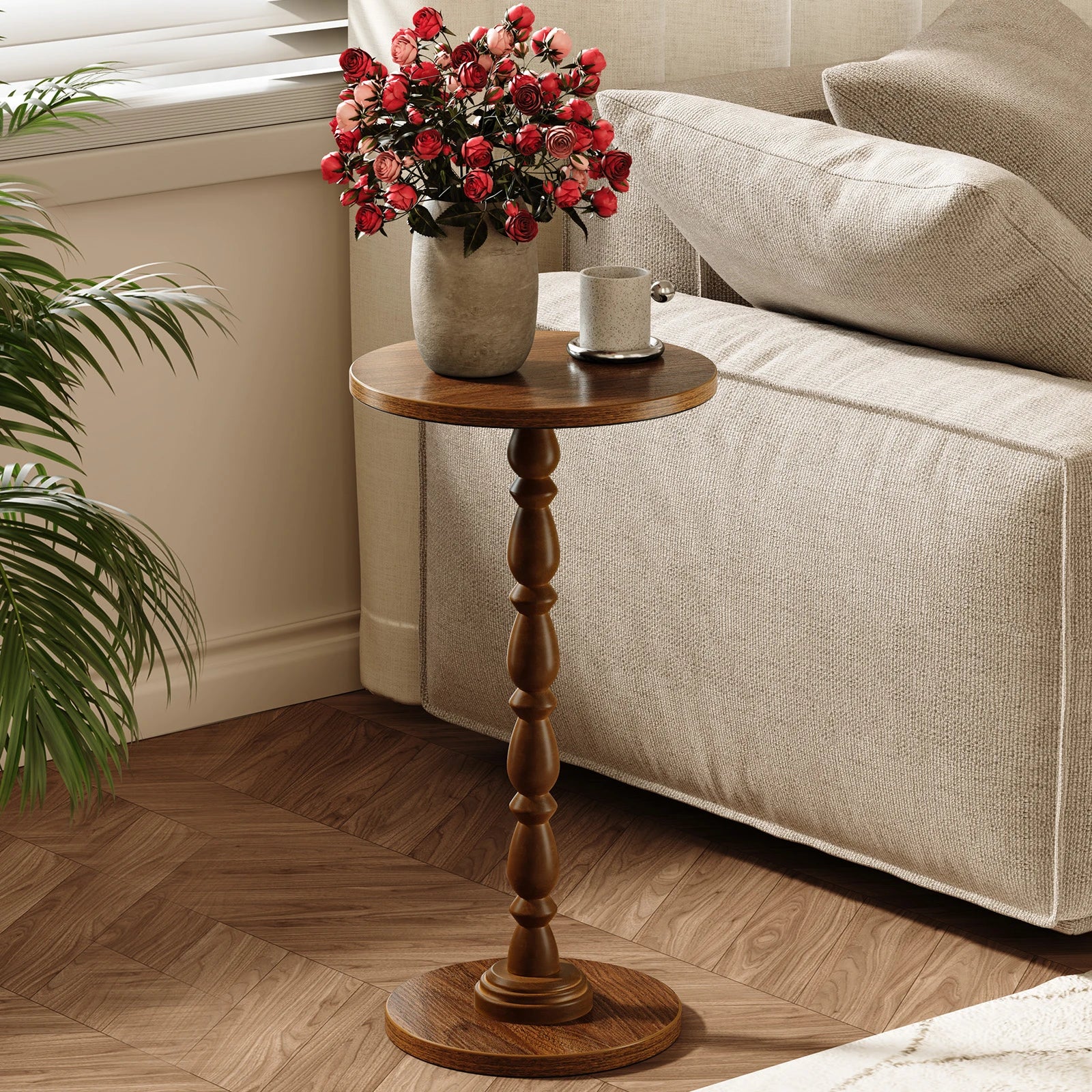Maliowa Small Side Table, Round End Tables with Solid Wood Leg, Accent Drink Table for Living Room Bedroom Small Spaces