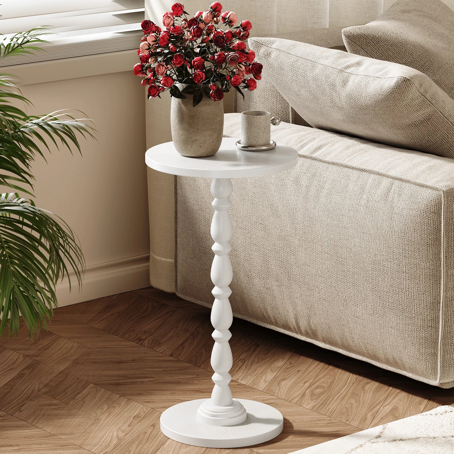 Maliowa Small Side Table, Round End Tables with Solid Wood Leg, Accent Drink Table for Living Room Bedroom Small Spaces