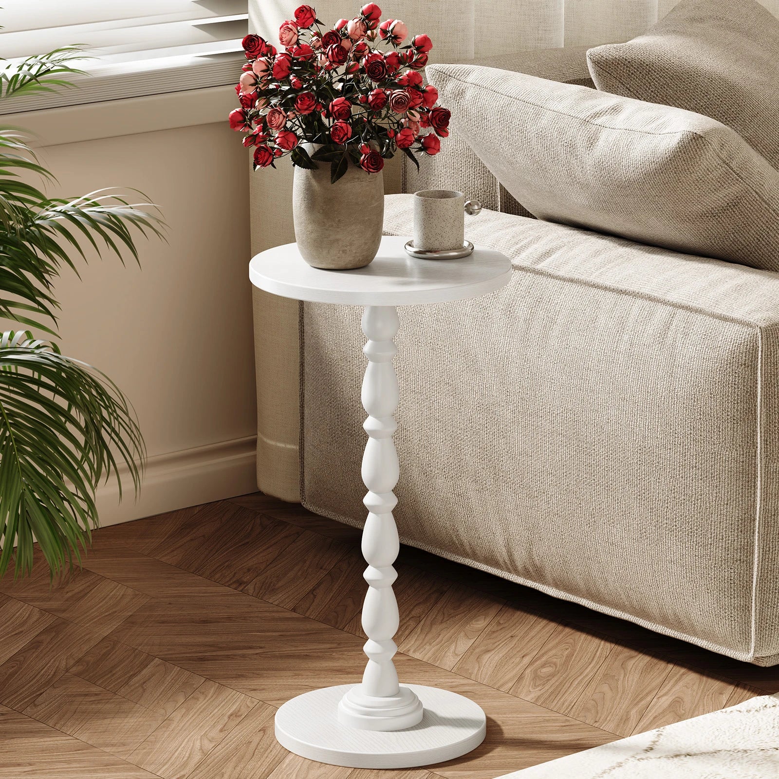 Maliowa Small Side Table, Round End Tables with Solid Wood Leg, Accent Drink Table for Living Room Bedroom Small Spaces