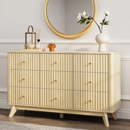 9 Drawer Dresser for Bedroom, Fluted Wood Dresser for Storage, Mid Century Modern Dressers &amp; Chests of Drawers for Closet Living Room Entryway