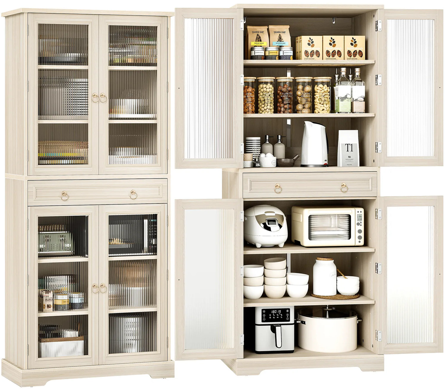 Curlaky 72" Kitchen Pantry Cabinet with Doors and Adjustable Shelves, Tall Kitchen Pantry Storage Cabinet with Drawers, Wood Food Storage Cabinets, Freestanding Cupboard for Dining Room, Living Room