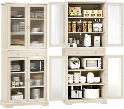 Curlaky 72" Kitchen Pantry Cabinet with Doors and Adjustable Shelves, Tall Kitchen Pantry Storage Cabinet with Drawers, Wood Food Storage Cabinets, Freestanding Cupboard for Dining Room, Living Room